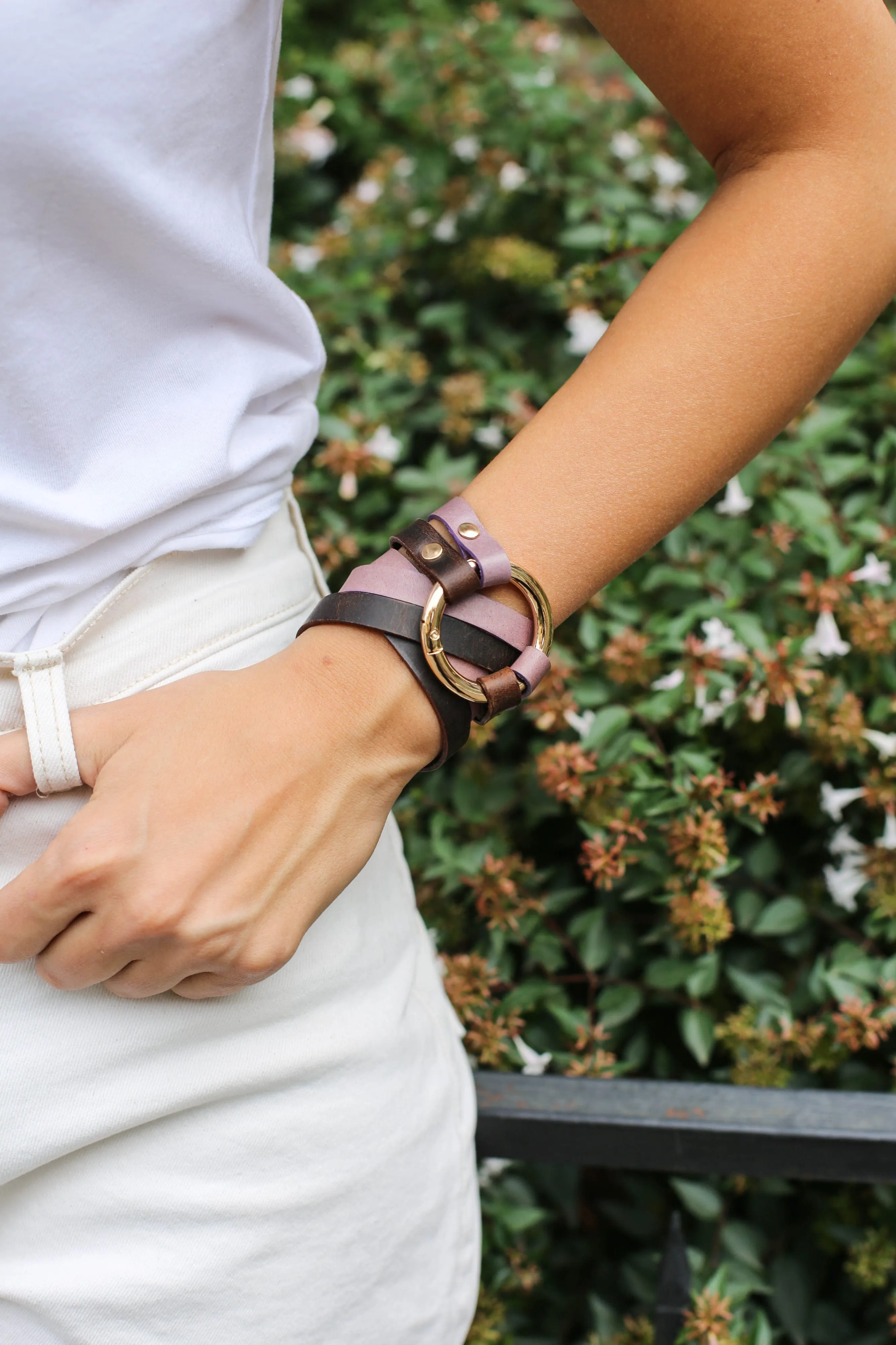Dual Purple & Brown Leather Bracelet