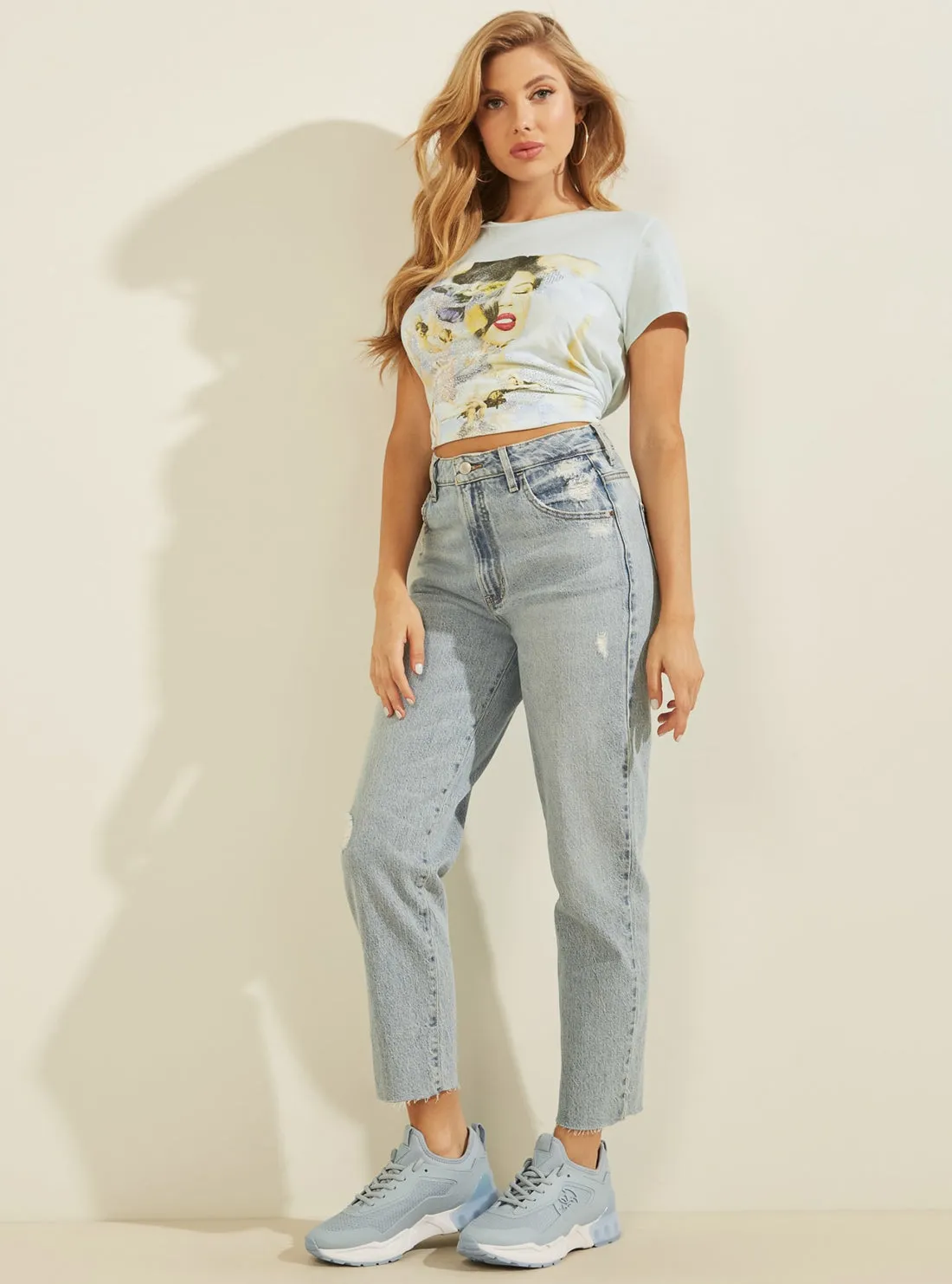 Eco Blue Graphic Print Palm Angel Girl T-Shirt