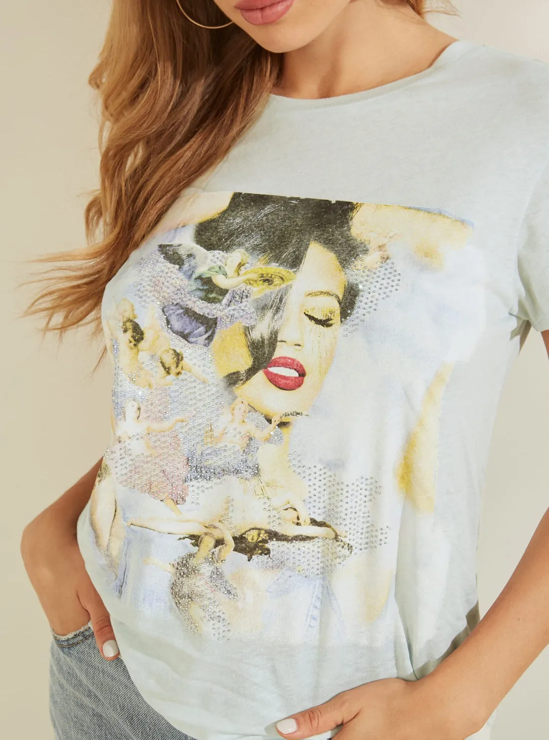 Eco Blue Graphic Print Palm Angel Girl T-Shirt