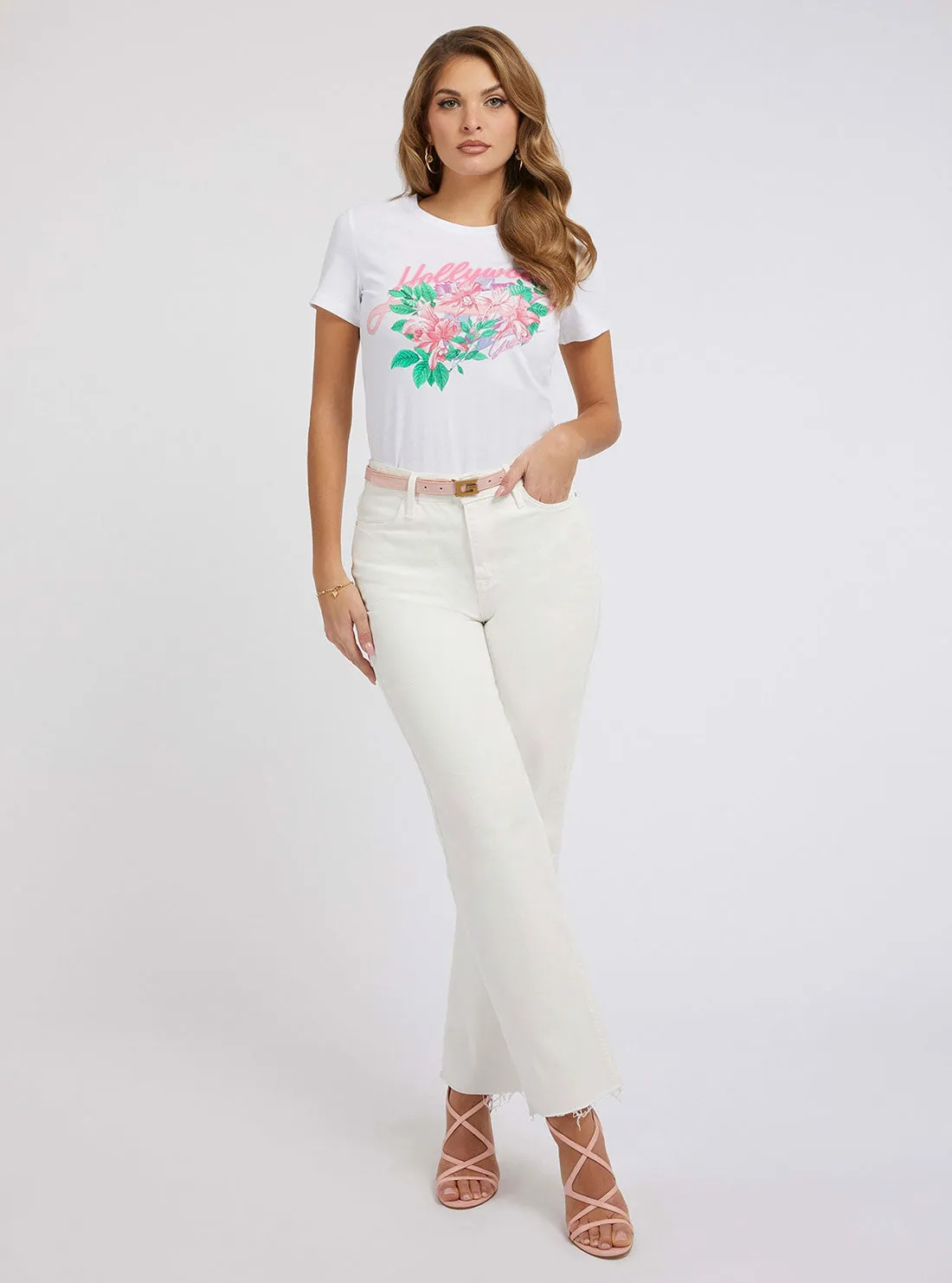 Eco White Floral Print Hollywood T-Shirt