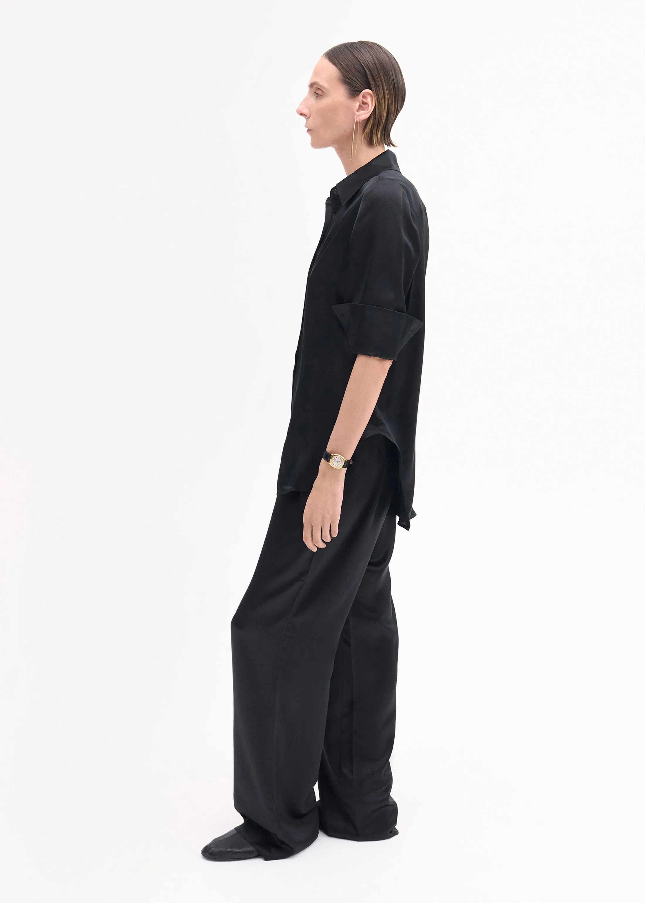 Elastic Waist Pant in Silk - Black