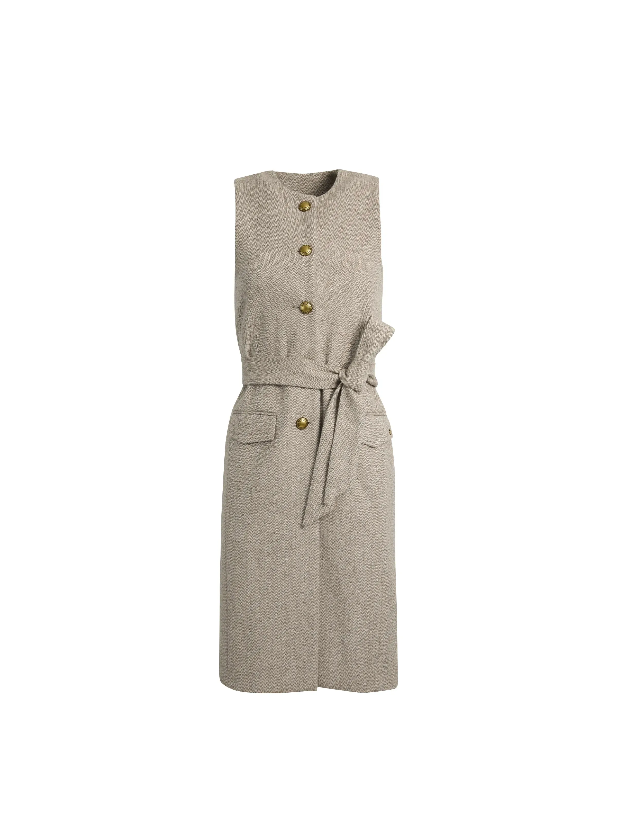 Eleanor Longline Gilet - Almond Herringbone