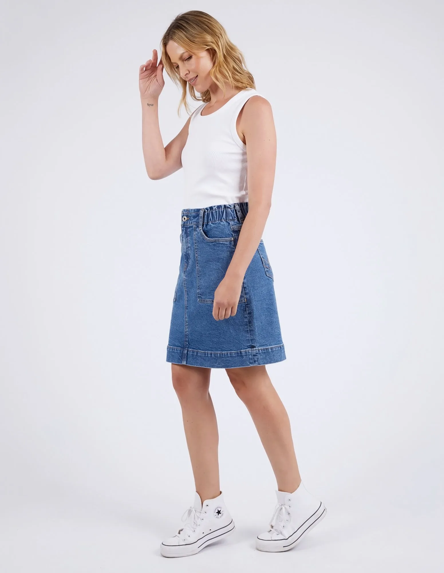 Elm Atlas Denim Skirt Dark Blue Wash