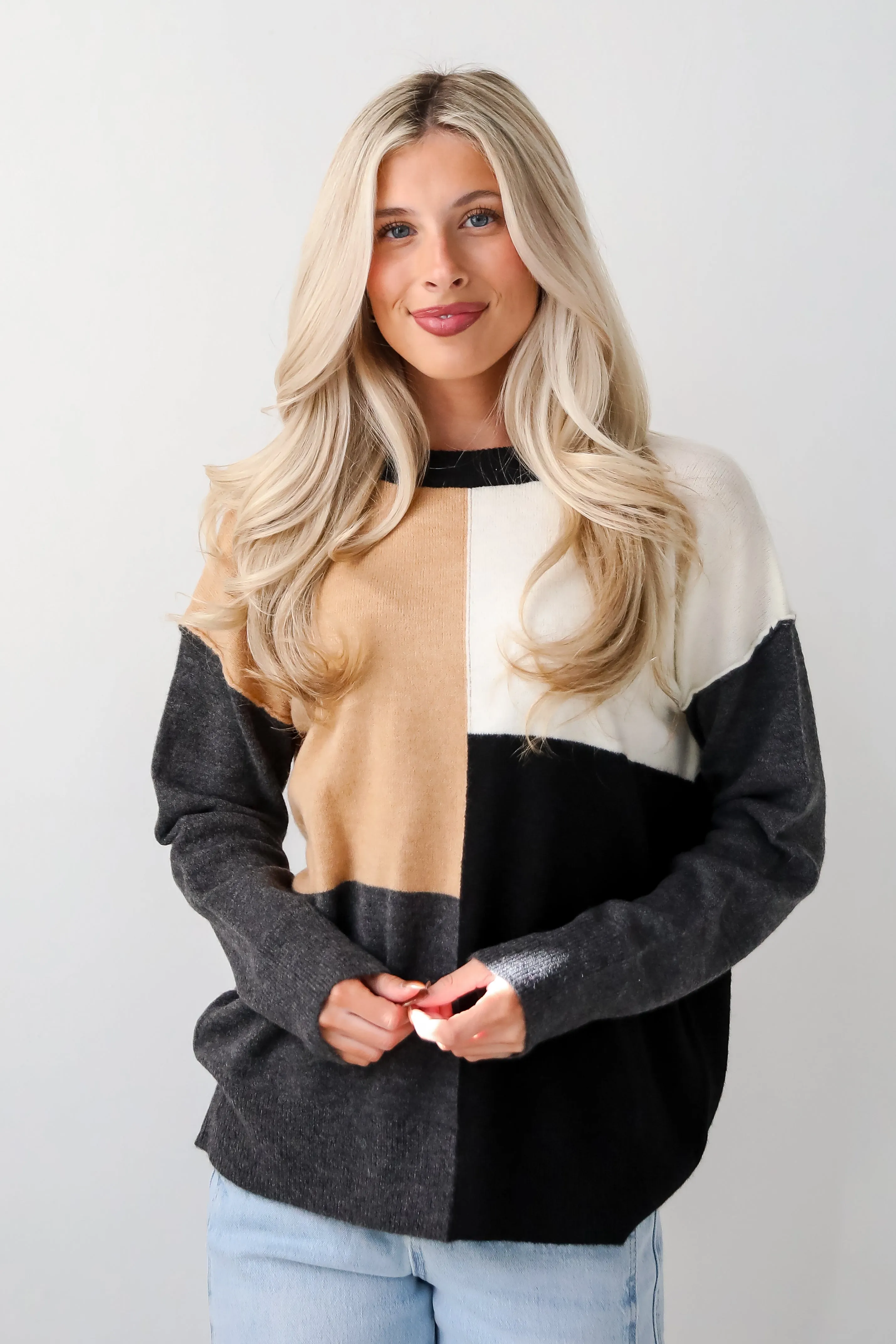 FINAL SALE - Absolutely Unreal Camel Color Block Sweater