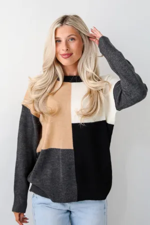 FINAL SALE - Absolutely Unreal Camel Color Block Sweater