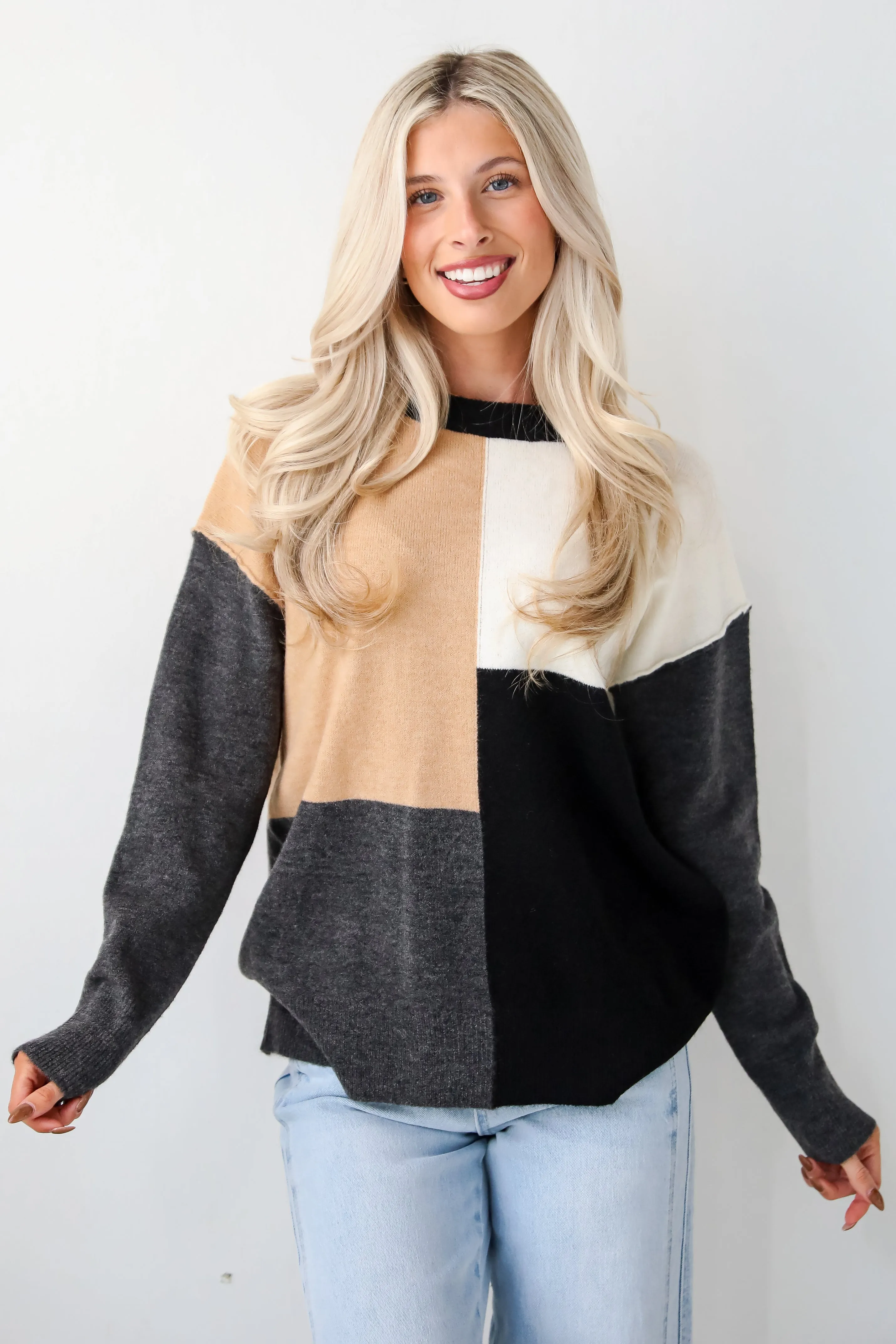 FINAL SALE - Absolutely Unreal Camel Color Block Sweater