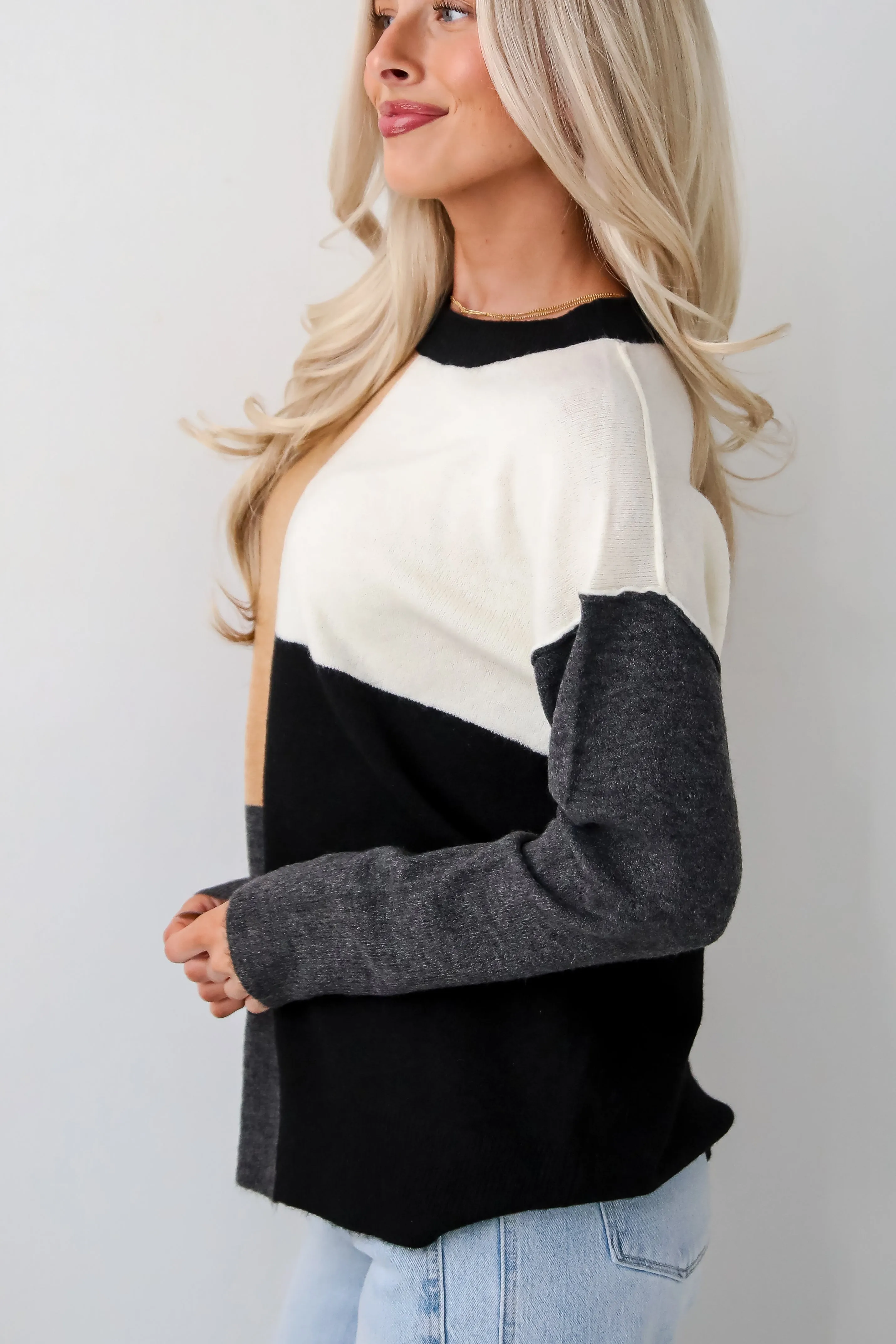 FINAL SALE - Absolutely Unreal Camel Color Block Sweater