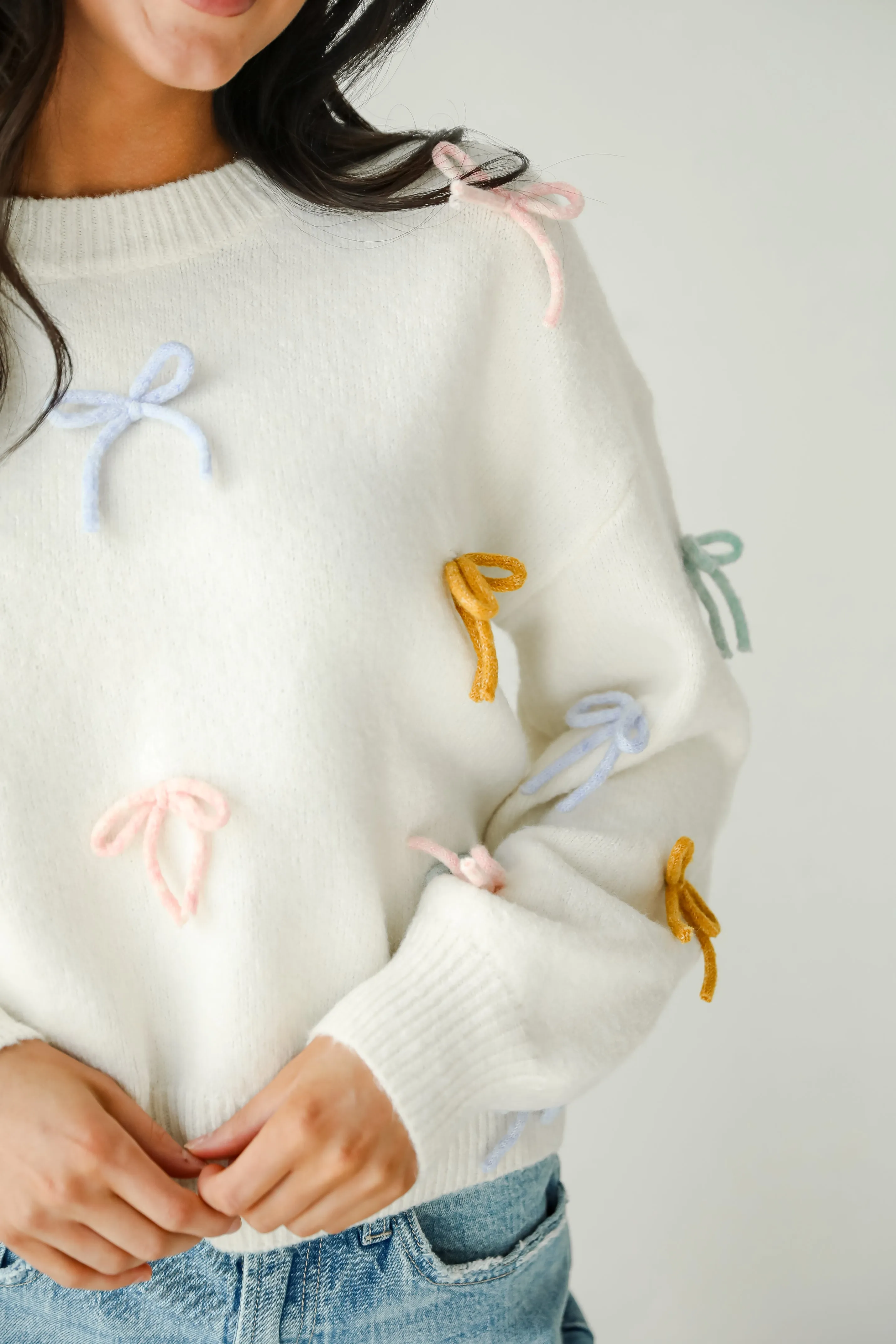 FINAL SALE - Adorable Concept Off White Bow Sweater
