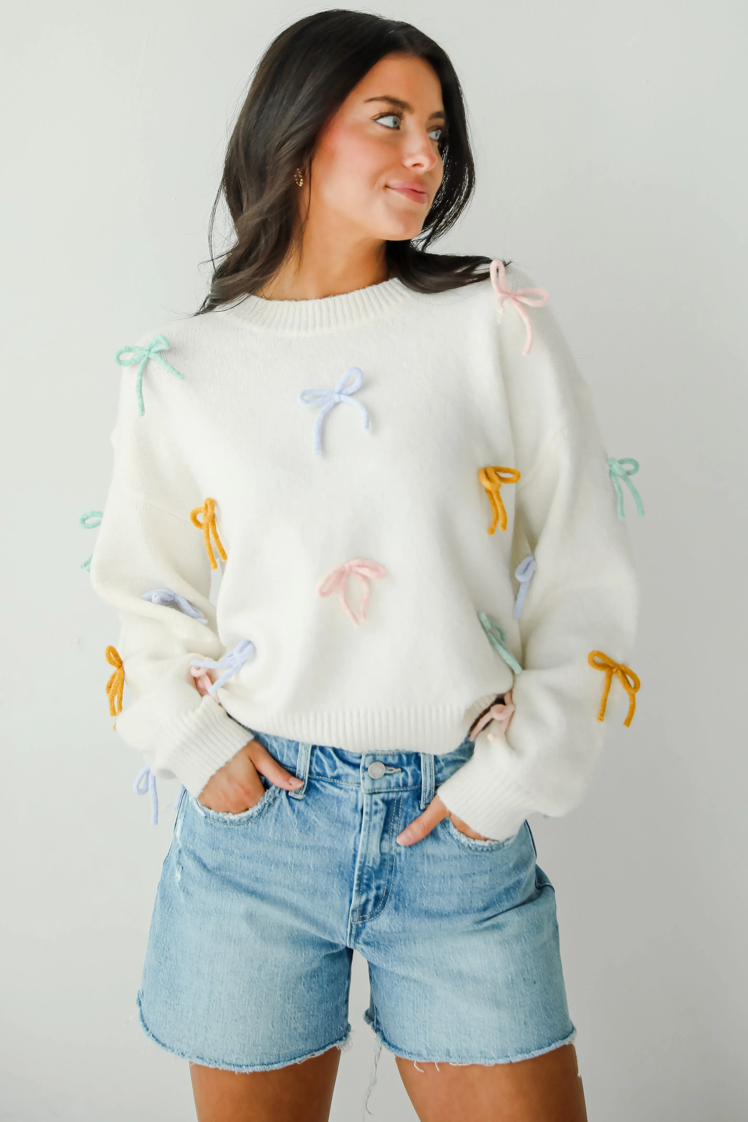 FINAL SALE - Adorable Concept Off White Bow Sweater