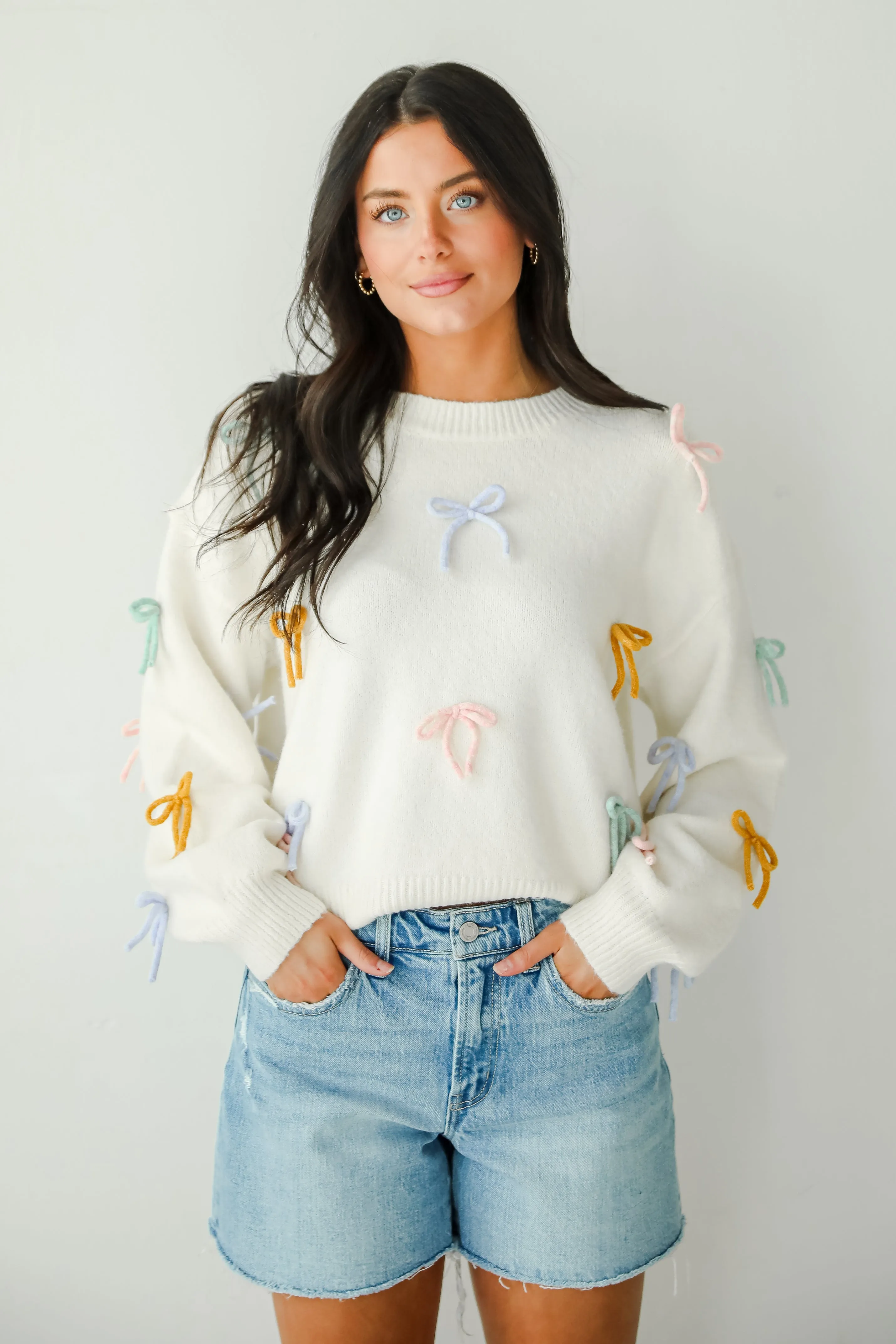 FINAL SALE - Adorable Concept Off White Bow Sweater