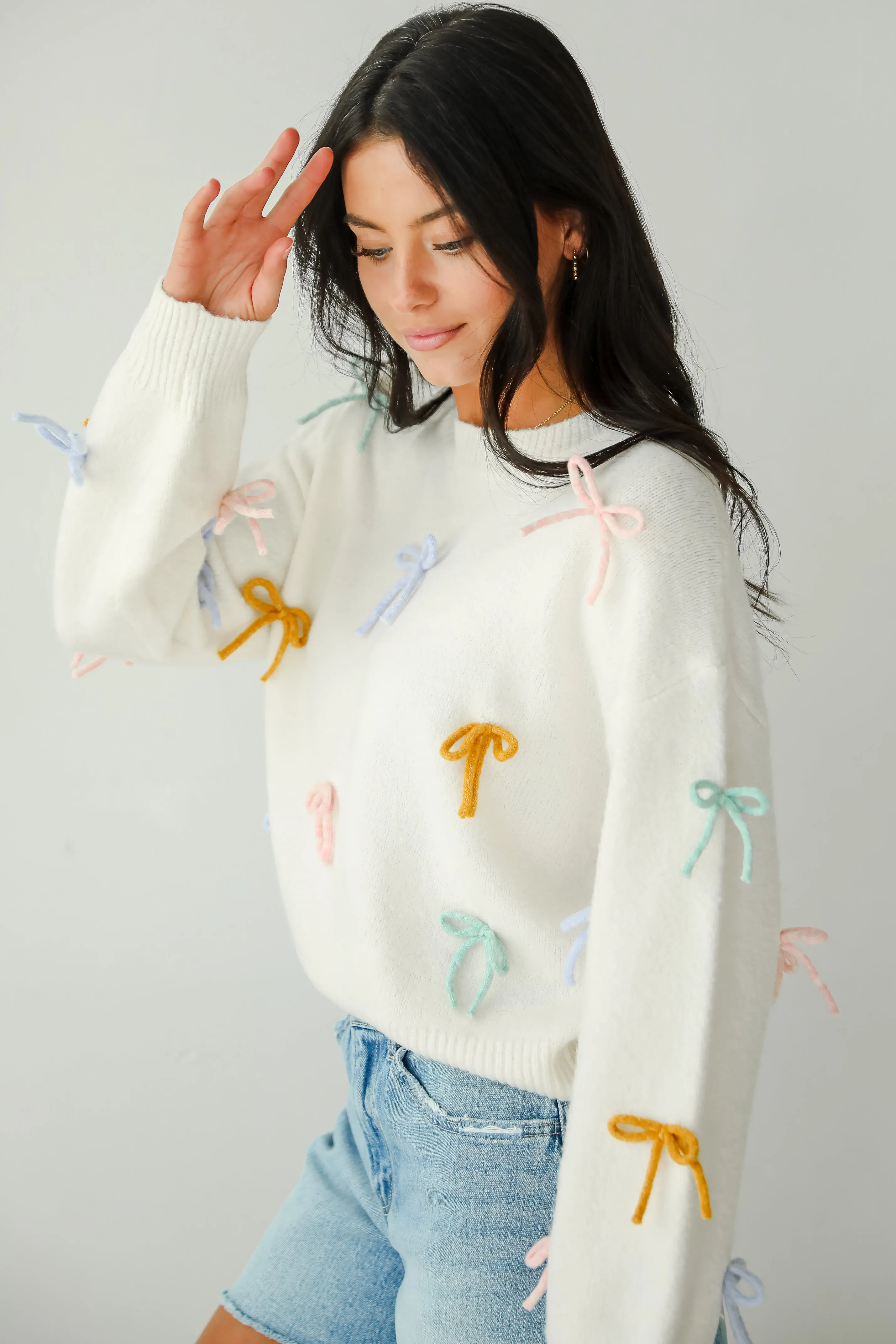 FINAL SALE - Adorable Concept Off White Bow Sweater