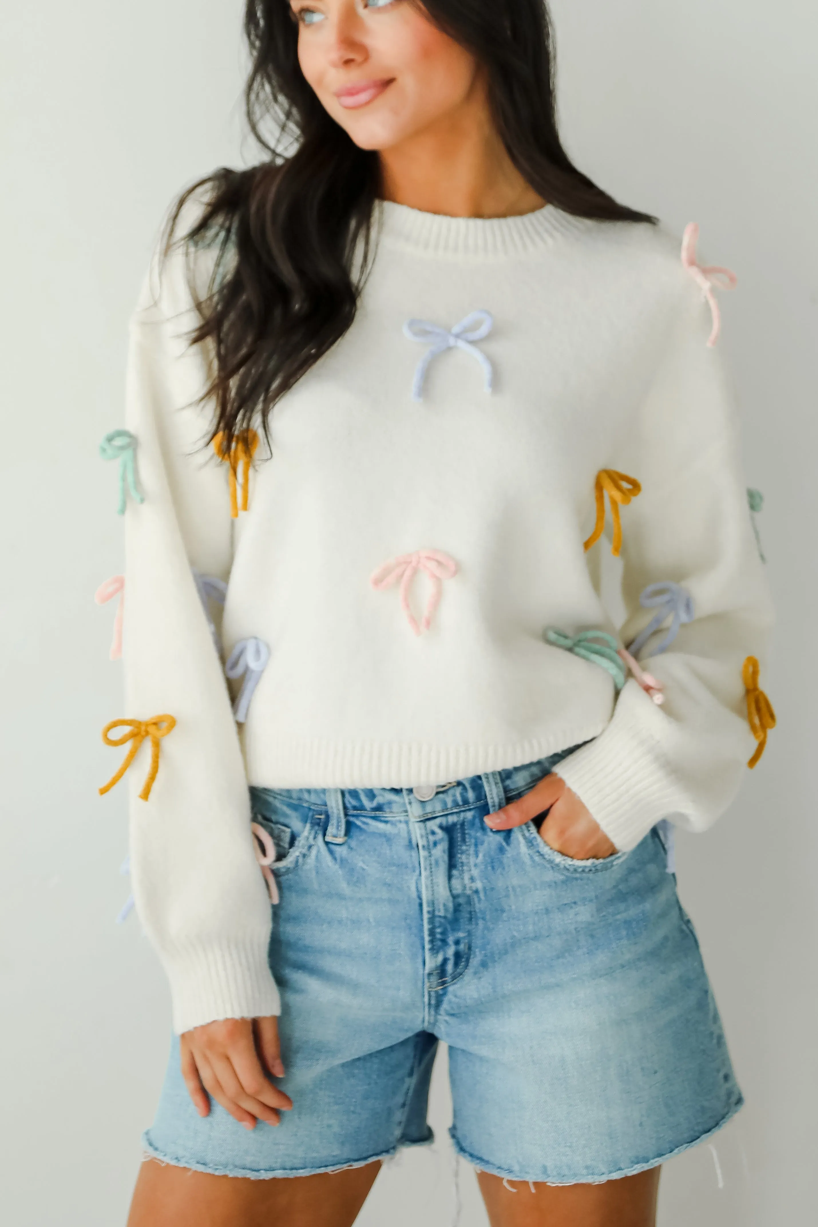 FINAL SALE - Adorable Concept Off White Bow Sweater