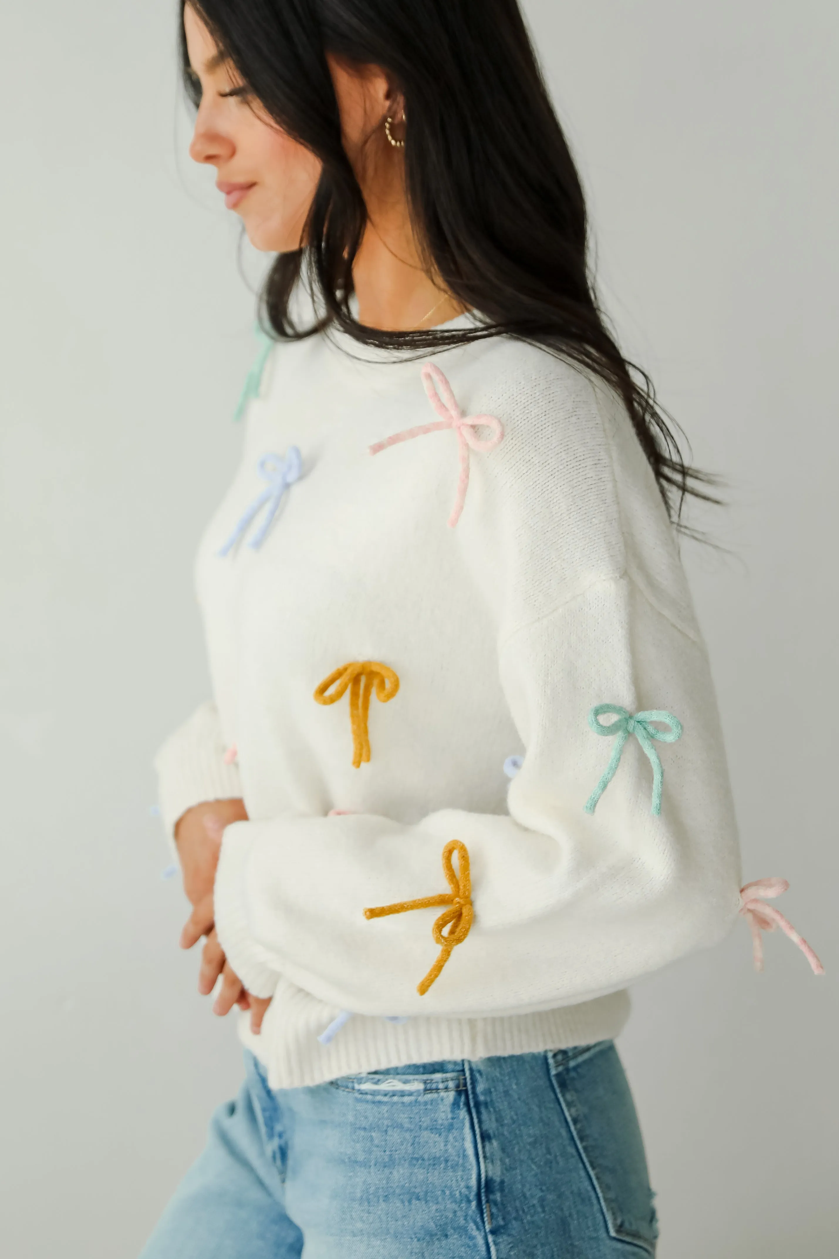 FINAL SALE - Adorable Concept Off White Bow Sweater