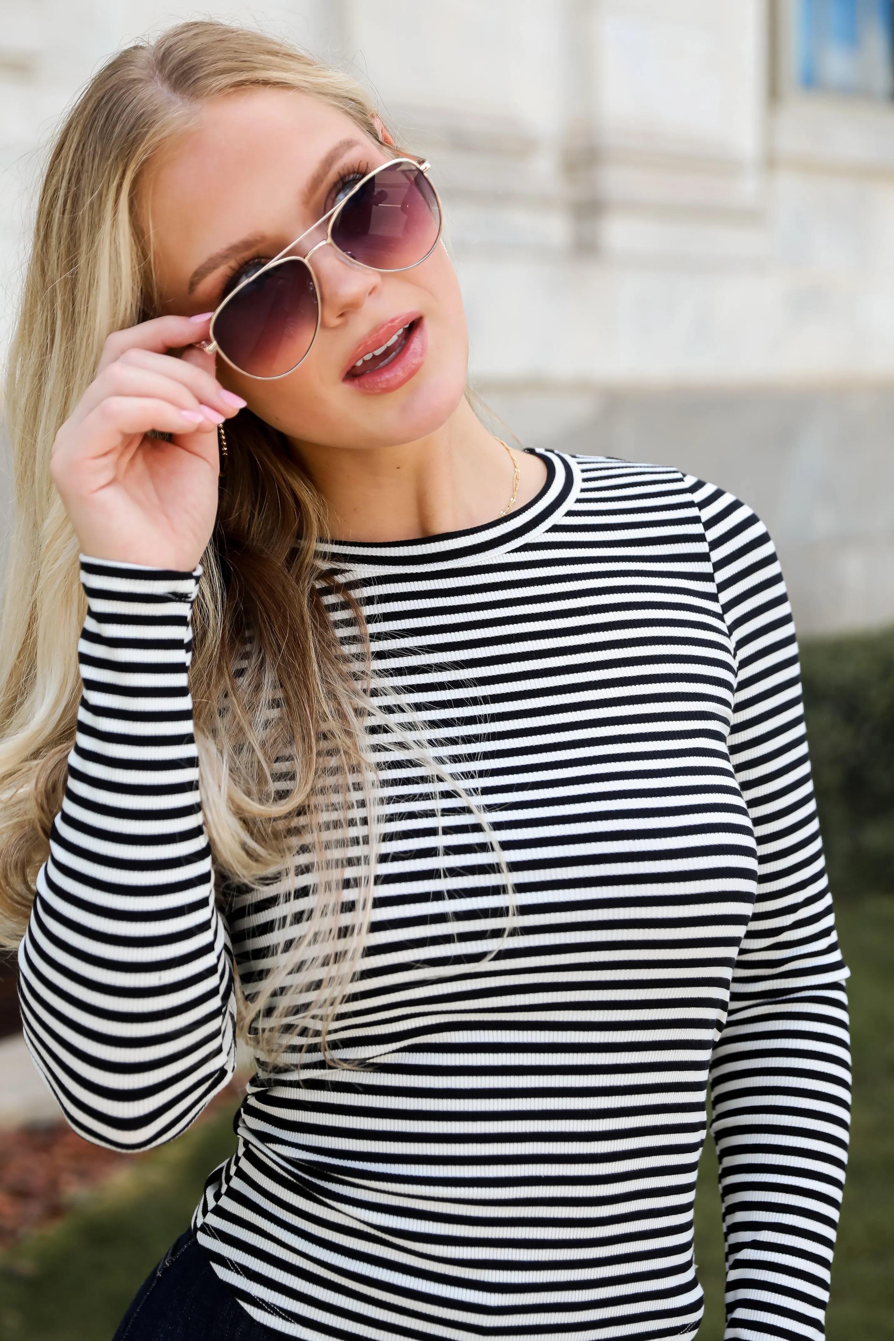 FINAL SALE - Ashley Striped Ribbed Knit Top
