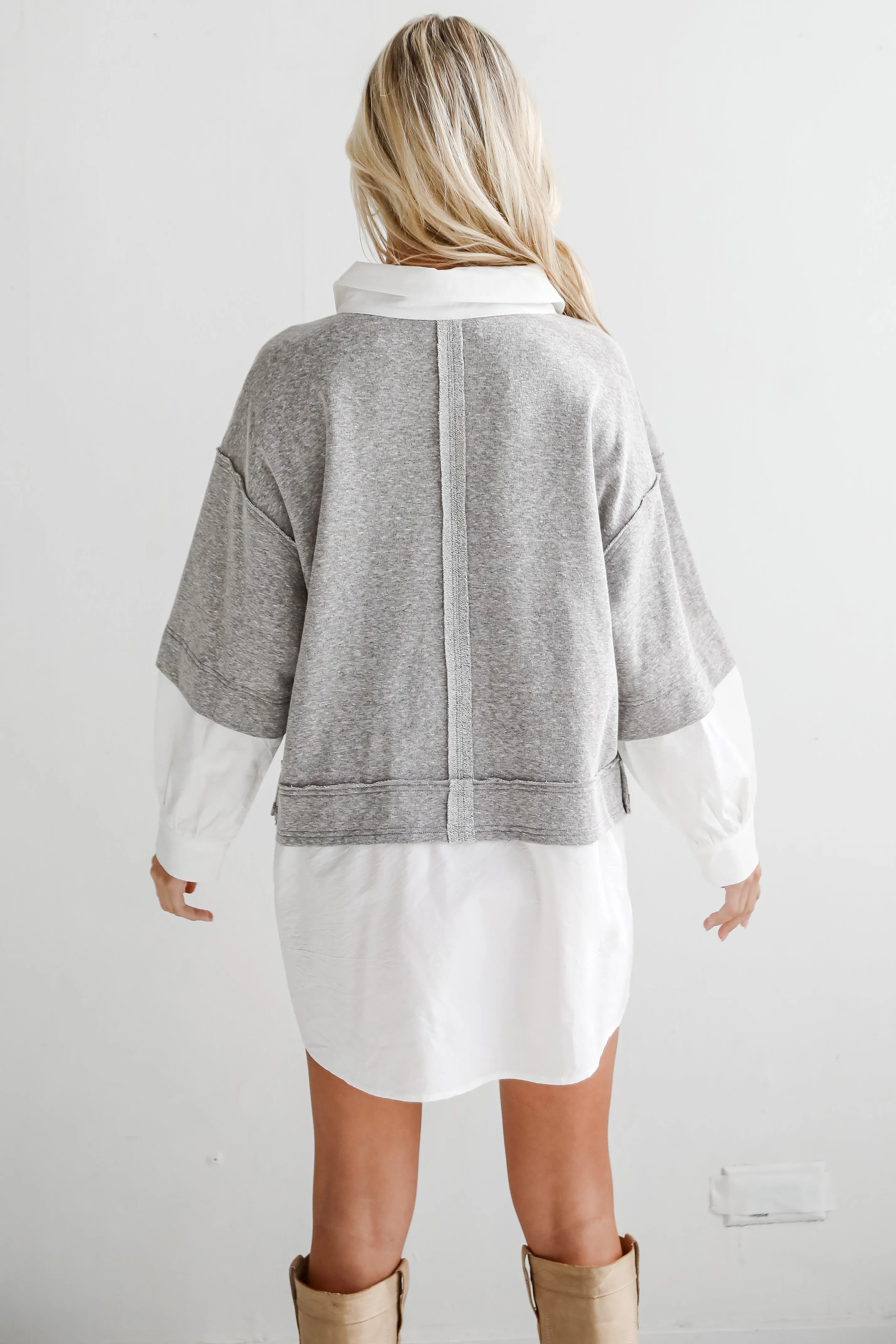 FINAL SALE - Brilliant Cutie Heather Grey Contrast Blouse