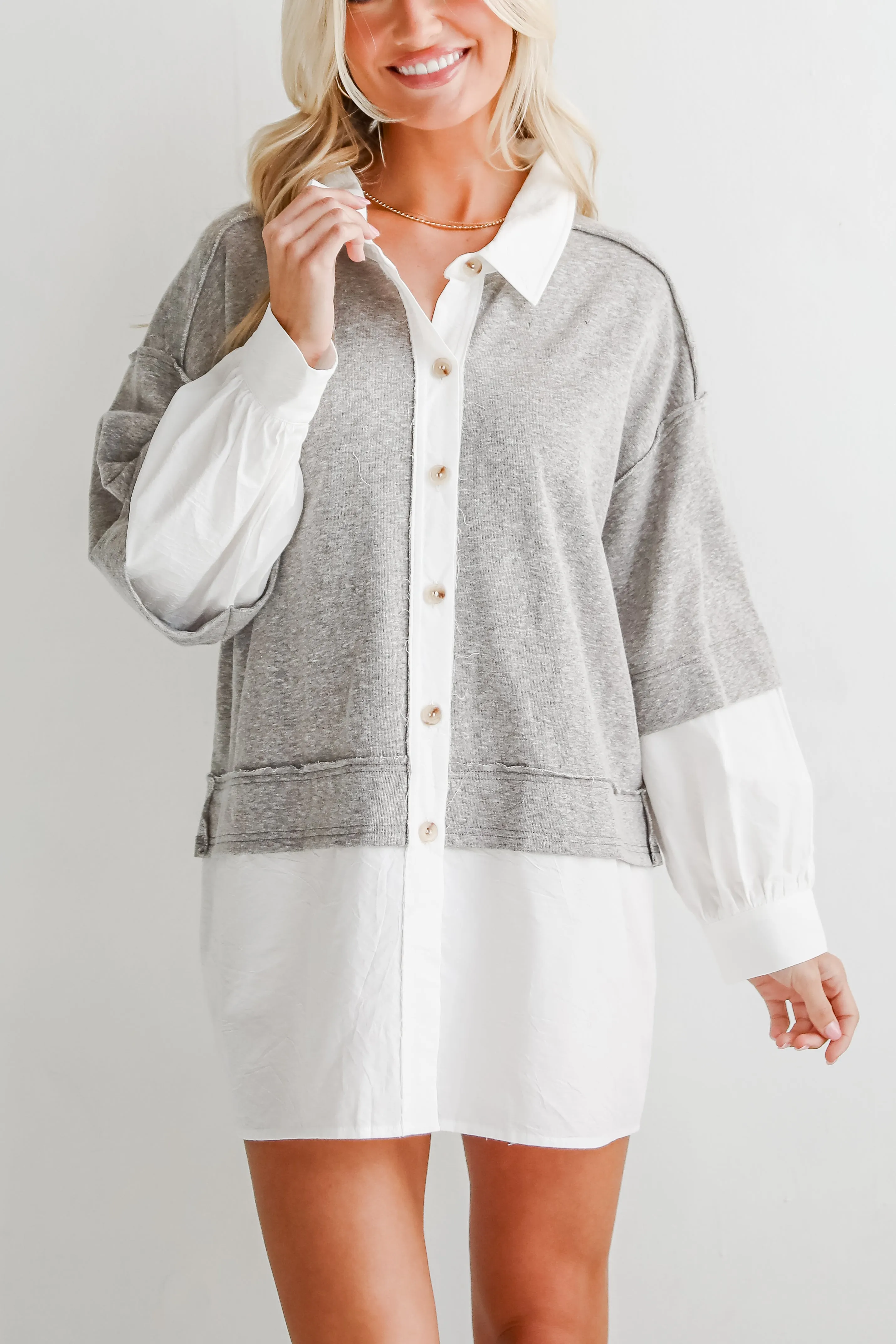 FINAL SALE - Brilliant Cutie Heather Grey Contrast Blouse