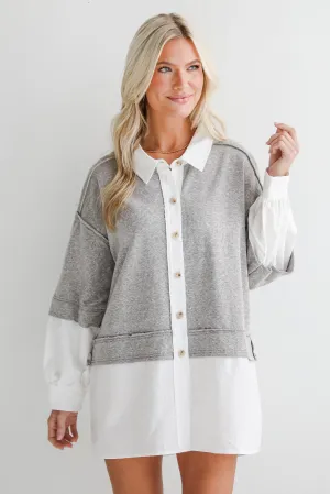 FINAL SALE - Brilliant Cutie Heather Grey Contrast Blouse