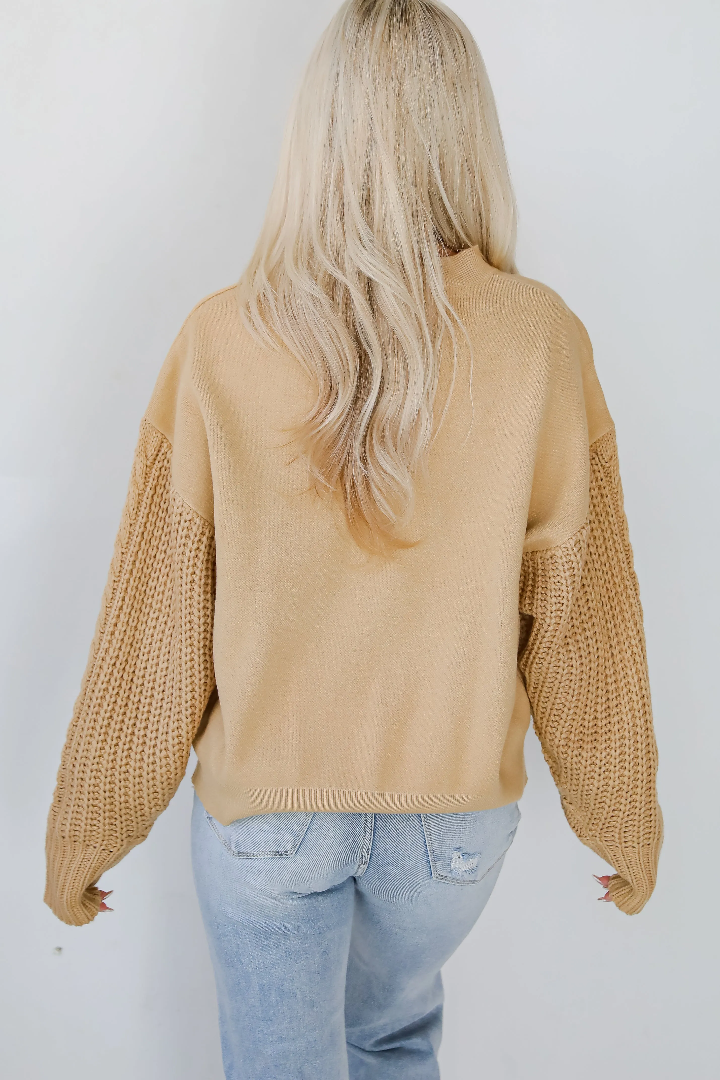 FINAL SALE - Cabin Cues Taupe Cable Knit Sleeve Sweater