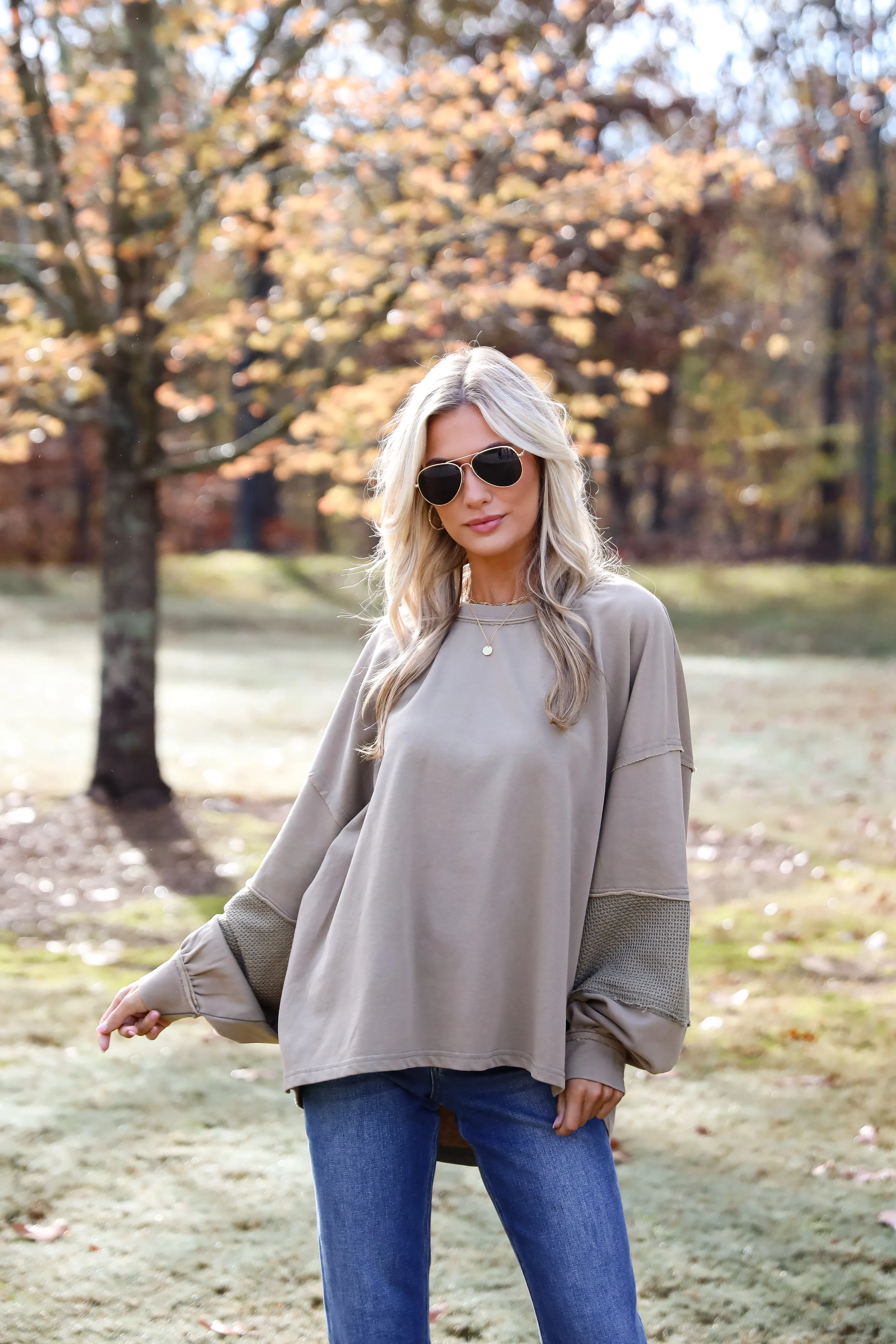 FINAL SALE - Casual Allure Olive Contrast Sleeve Top