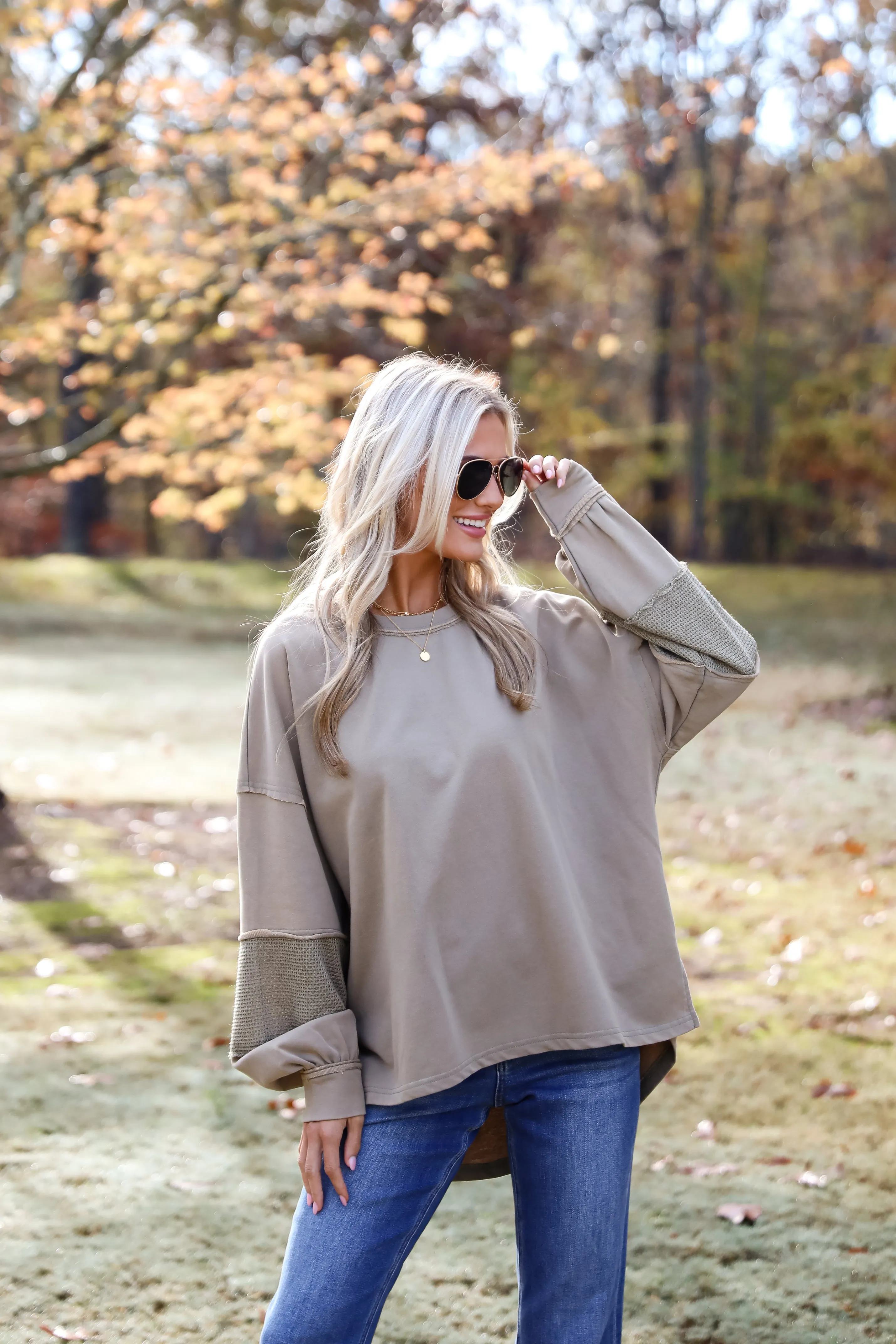 FINAL SALE - Casual Allure Olive Contrast Sleeve Top