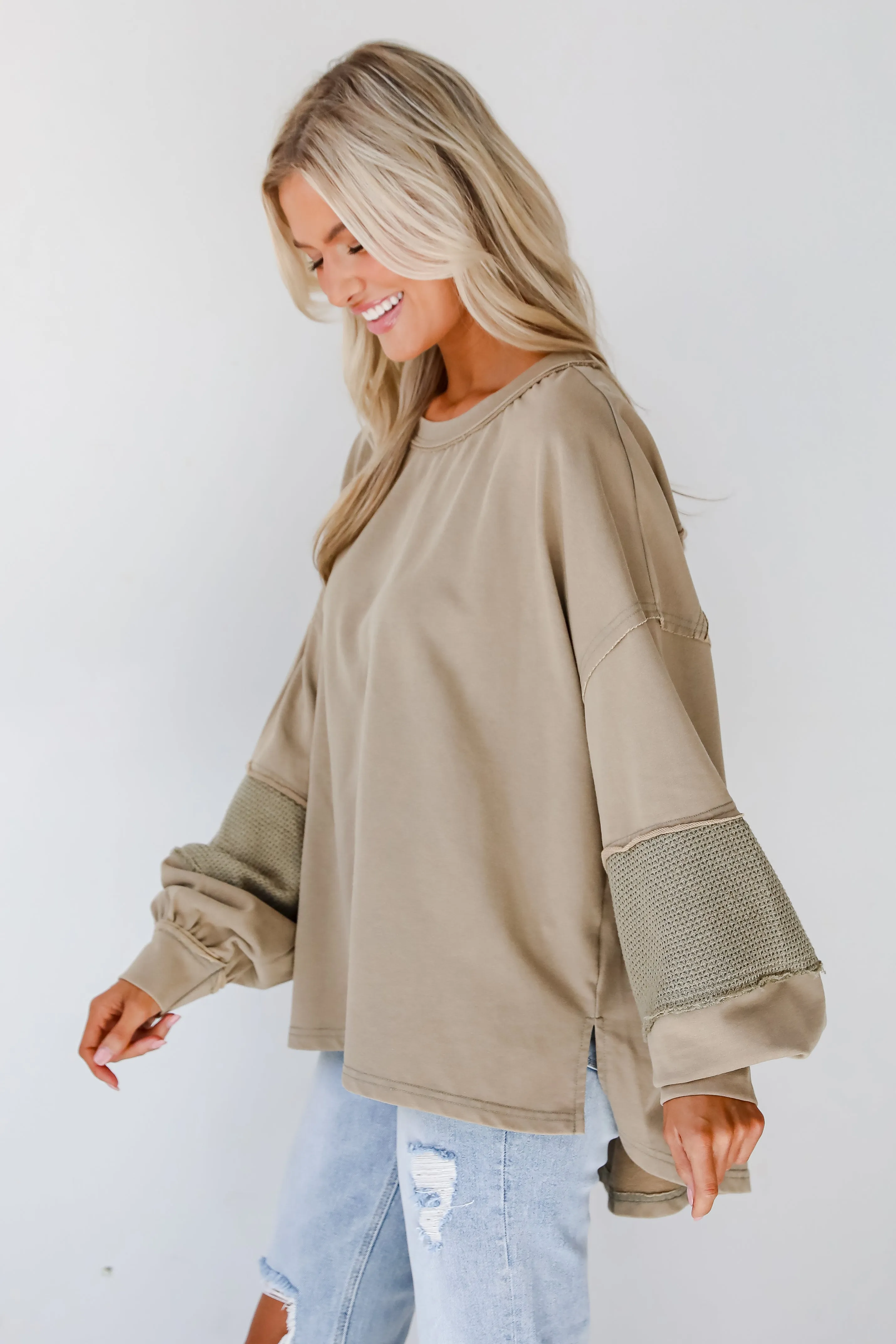 FINAL SALE - Casual Allure Olive Contrast Sleeve Top