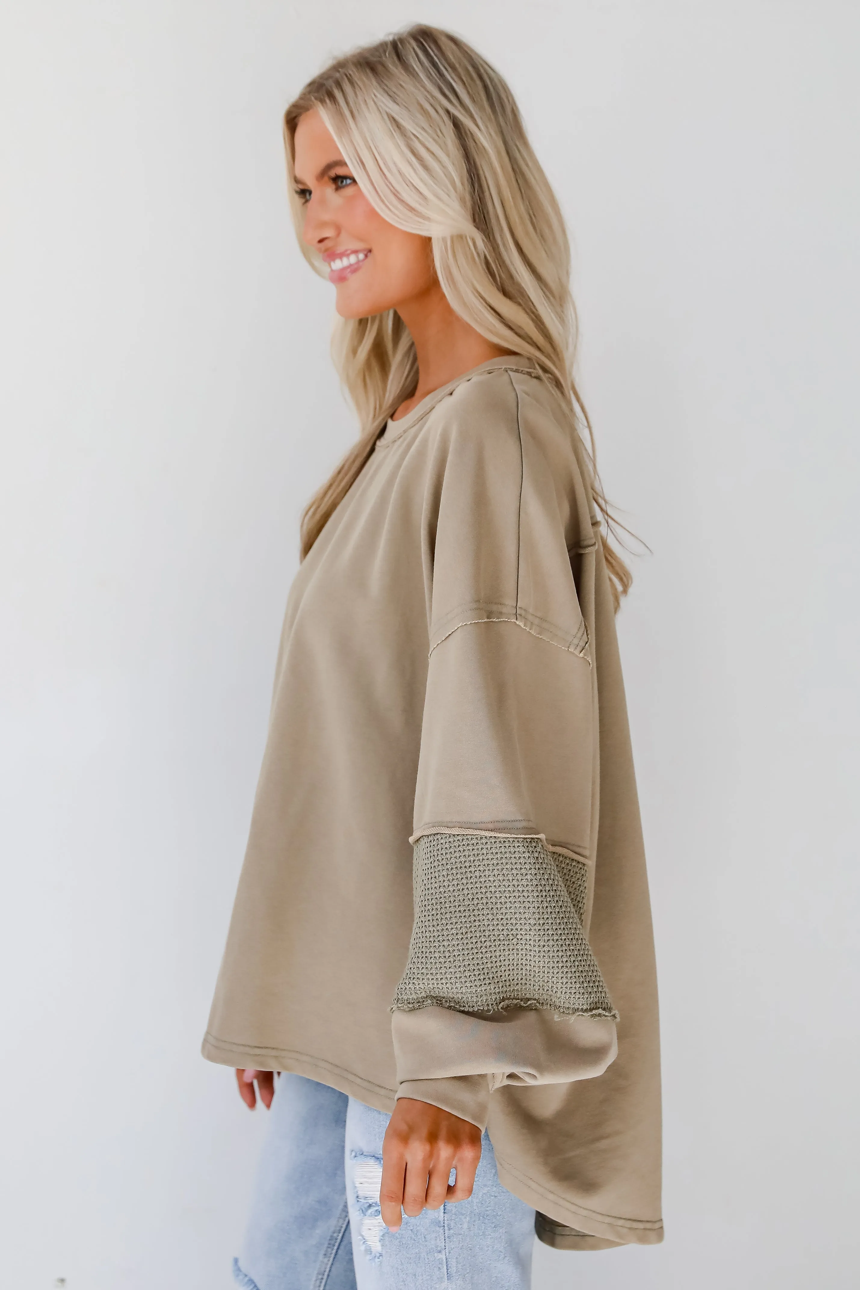 FINAL SALE - Casual Allure Olive Contrast Sleeve Top