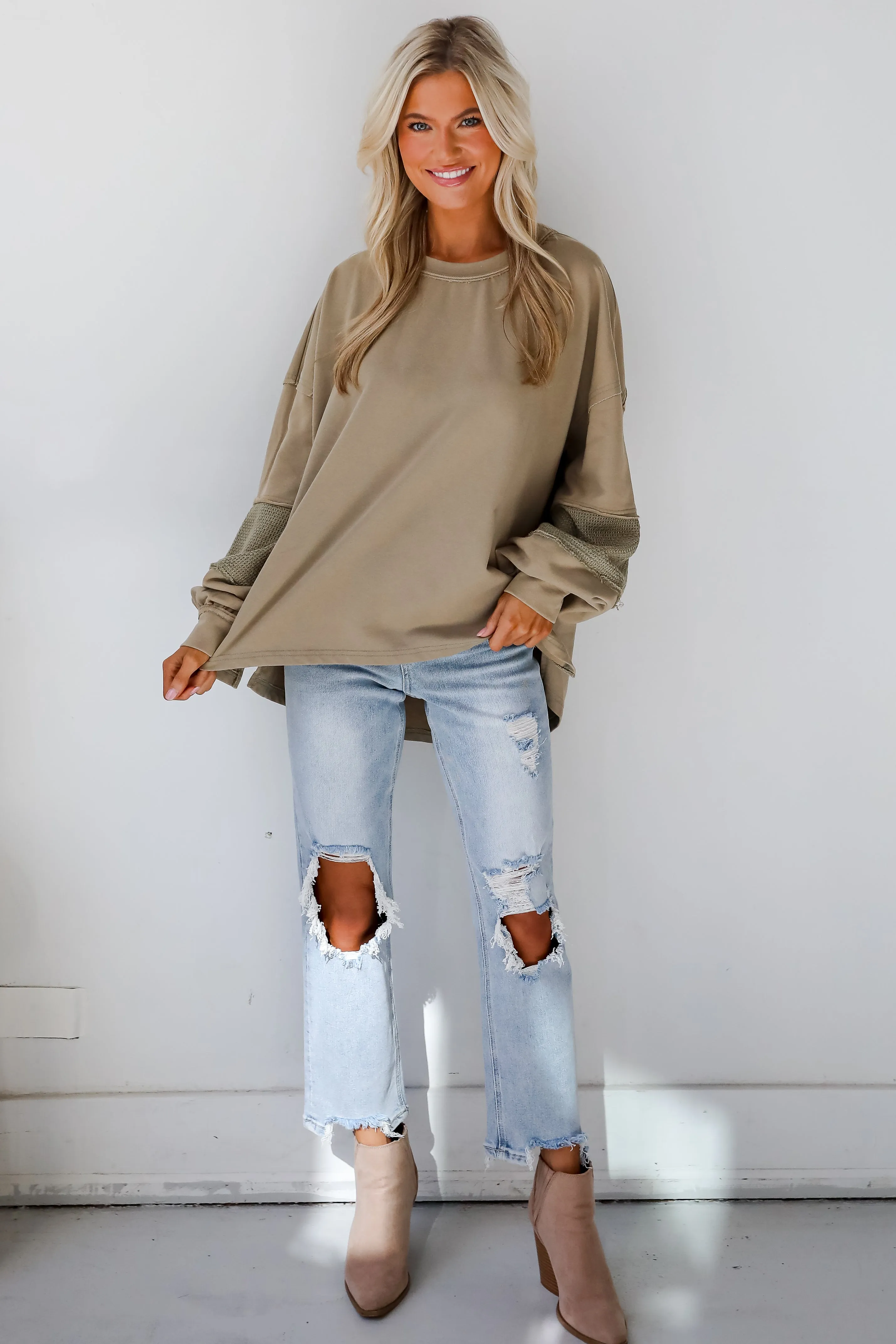 FINAL SALE - Casual Allure Olive Contrast Sleeve Top