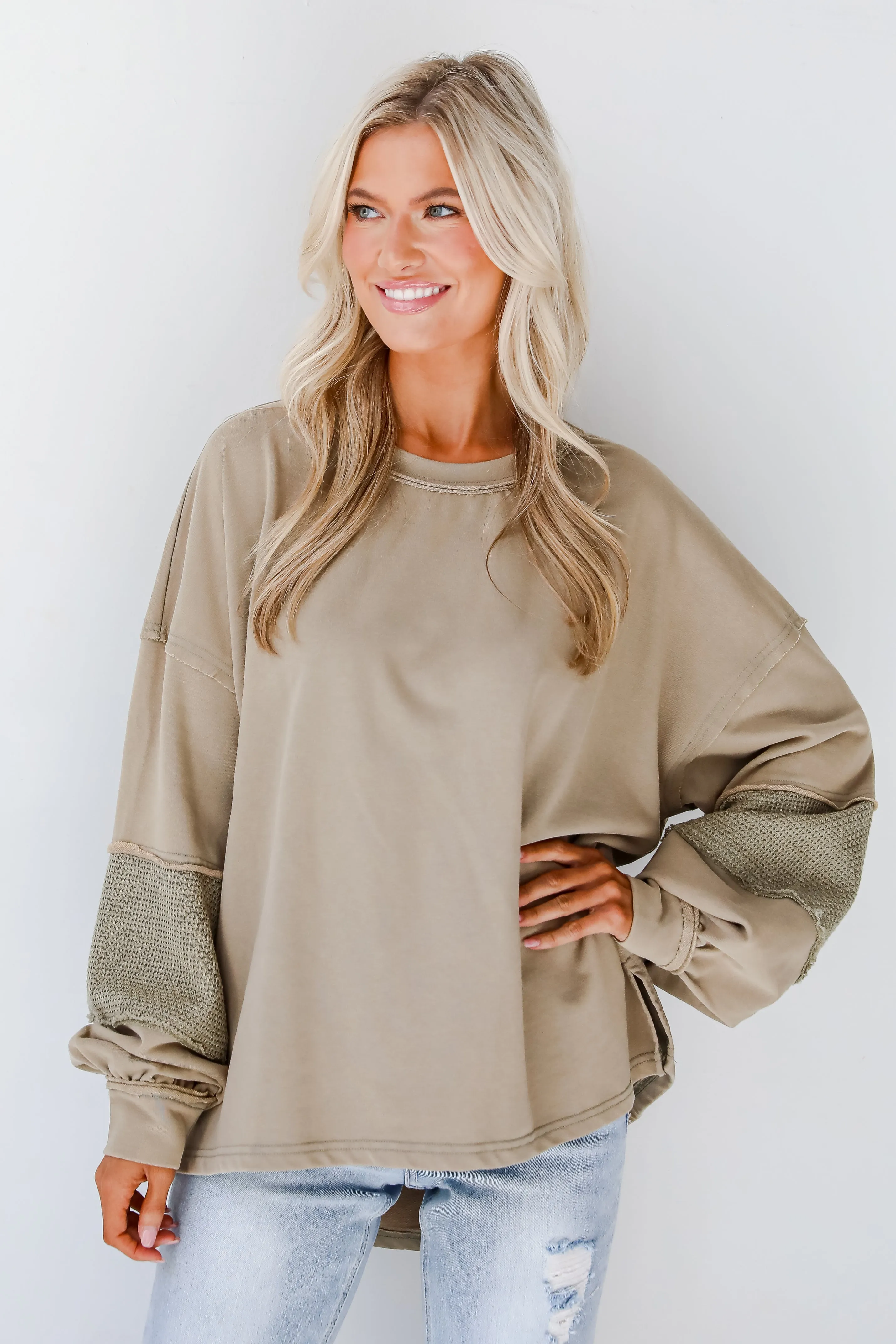FINAL SALE - Casual Allure Olive Contrast Sleeve Top
