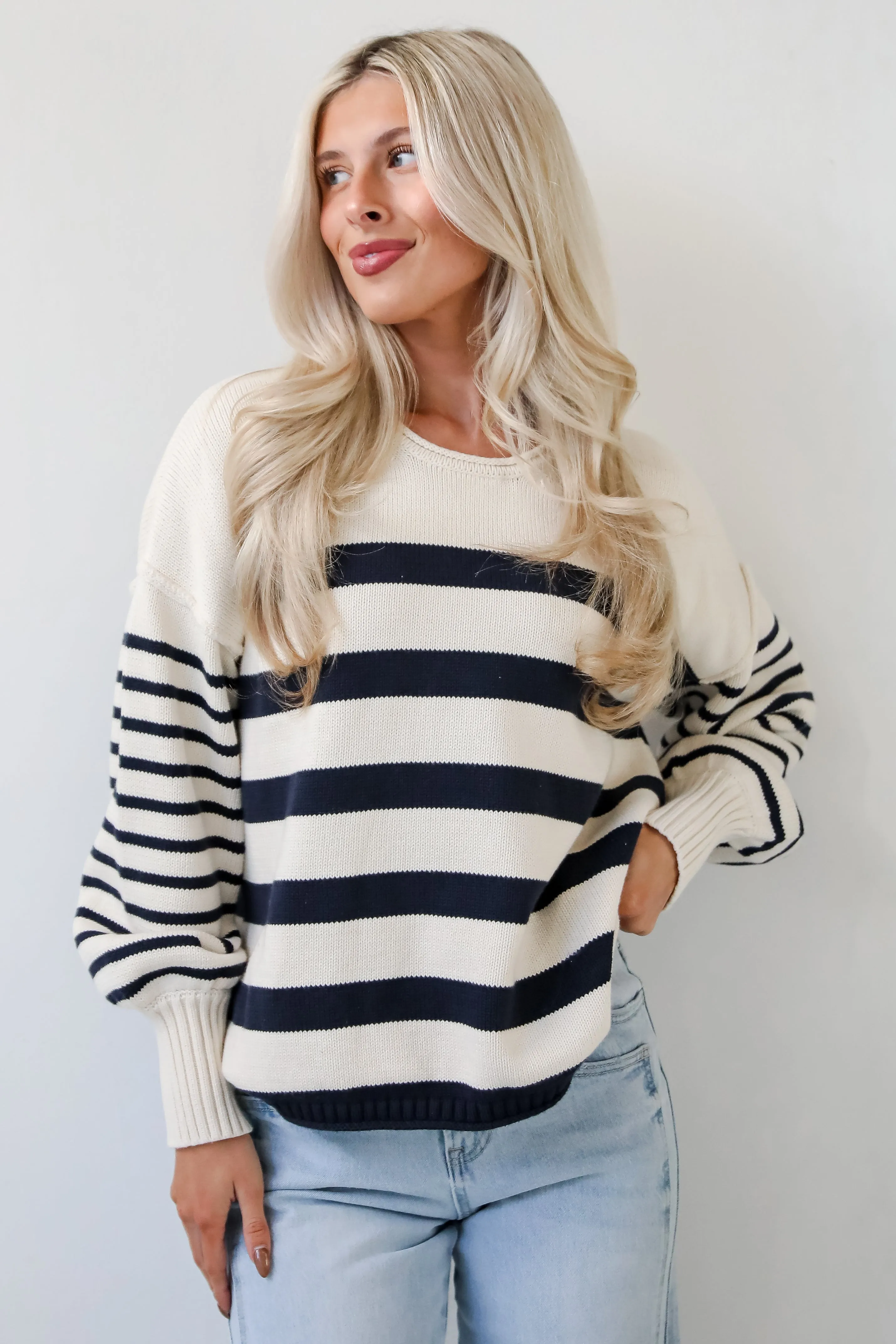 FINAL SALE - Comfy Darling Off White Striped Sweater