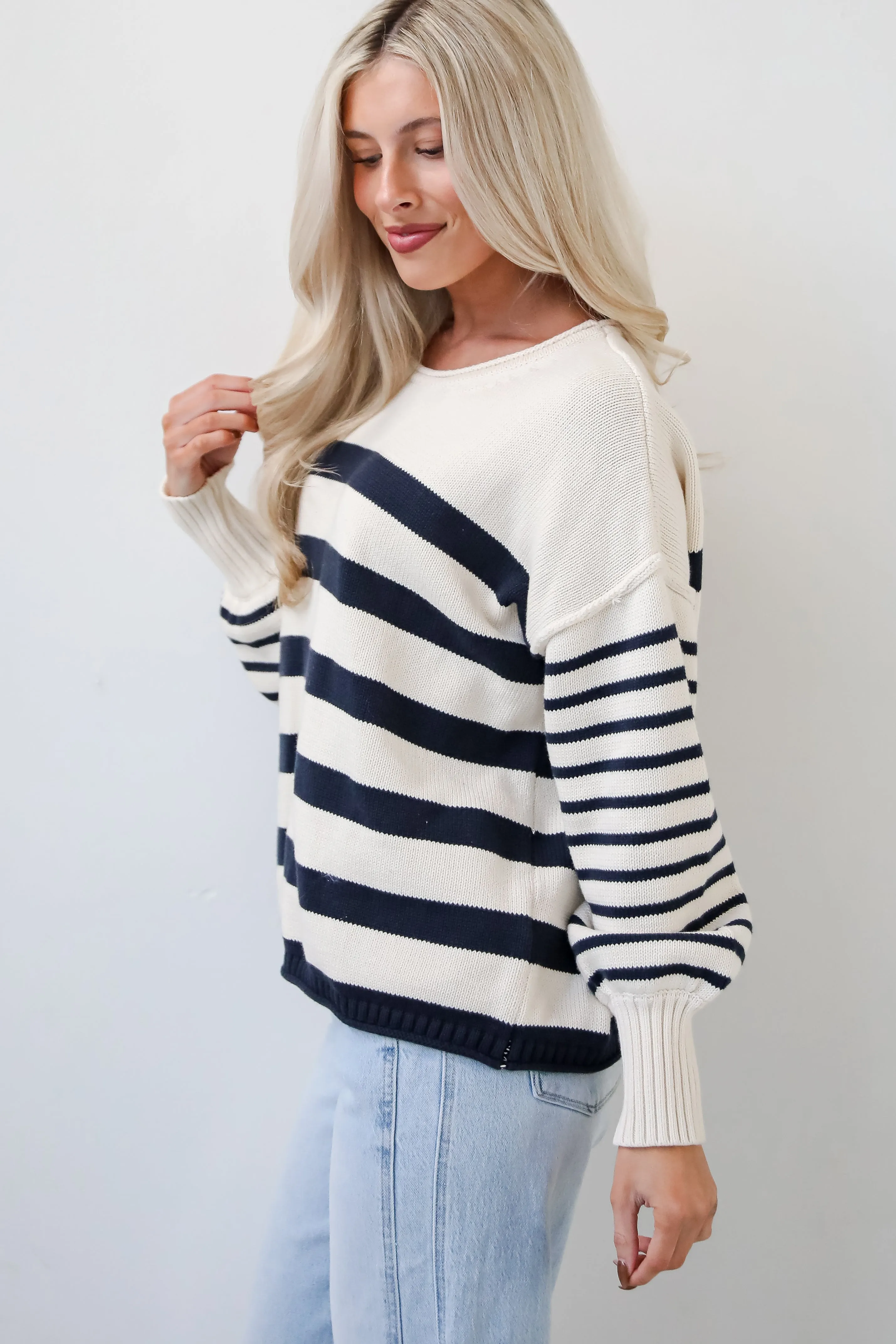 FINAL SALE - Comfy Darling Off White Striped Sweater