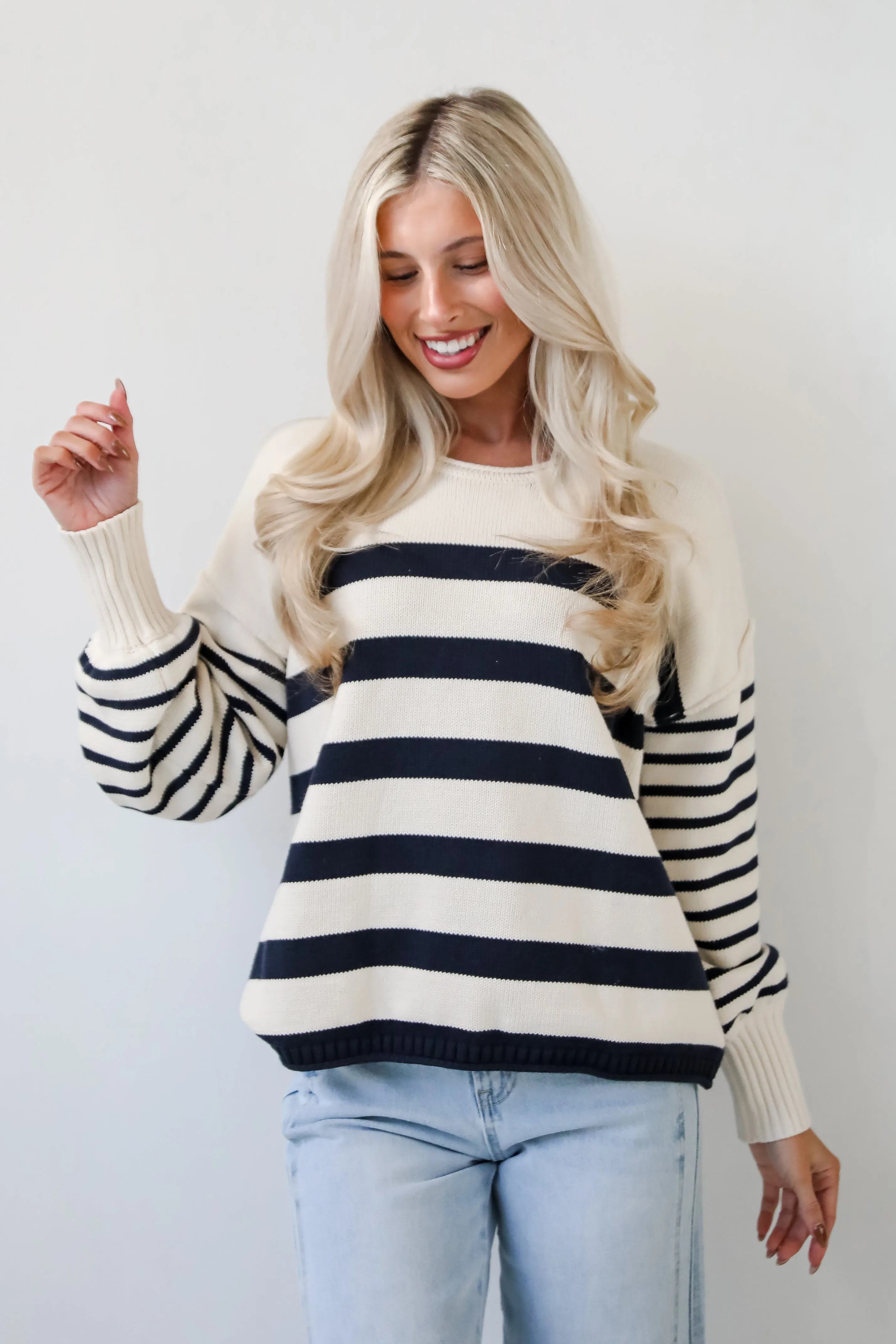 FINAL SALE - Comfy Darling Off White Striped Sweater