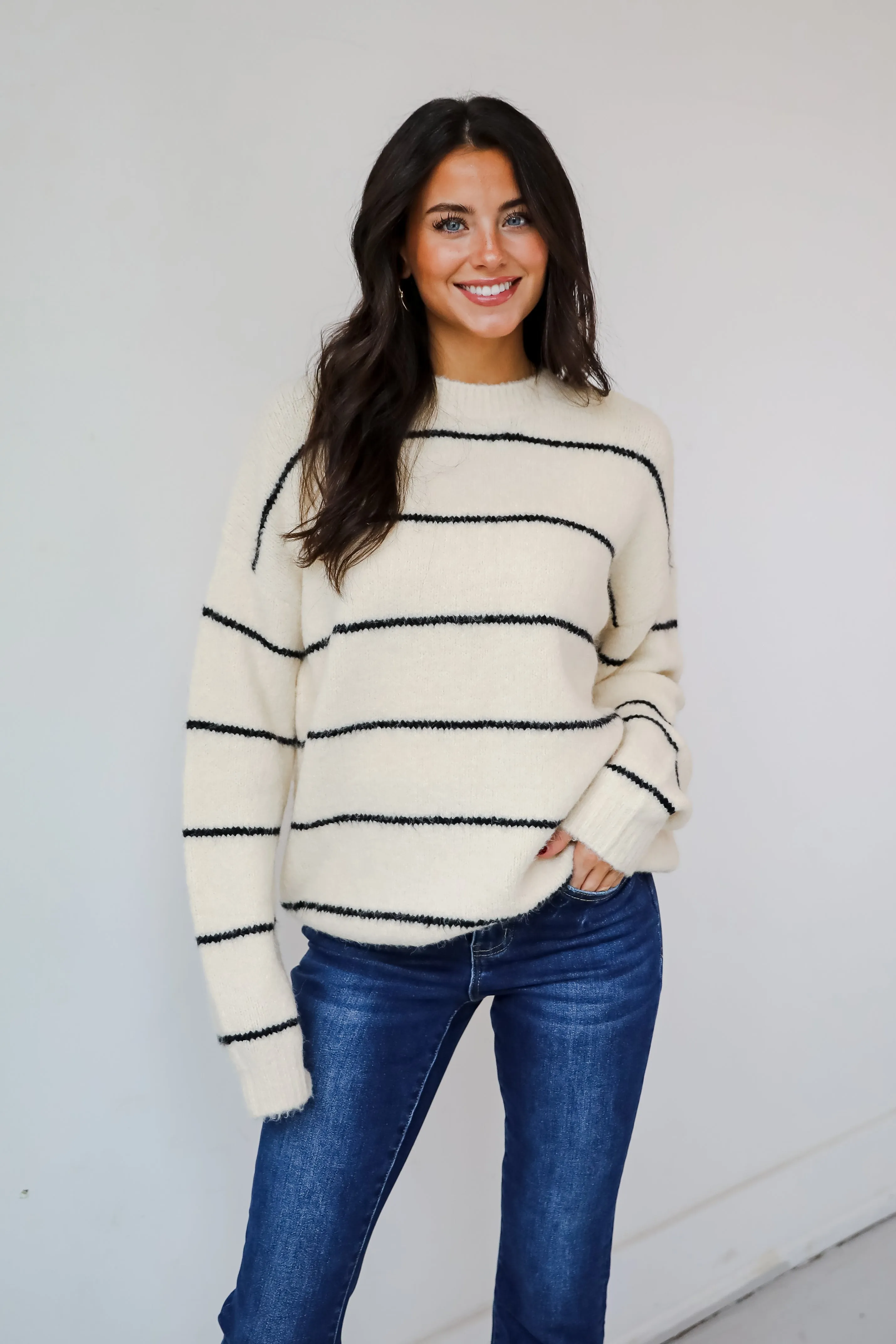 FINAL SALE - Considerable Charm Cream Striped Sweater
