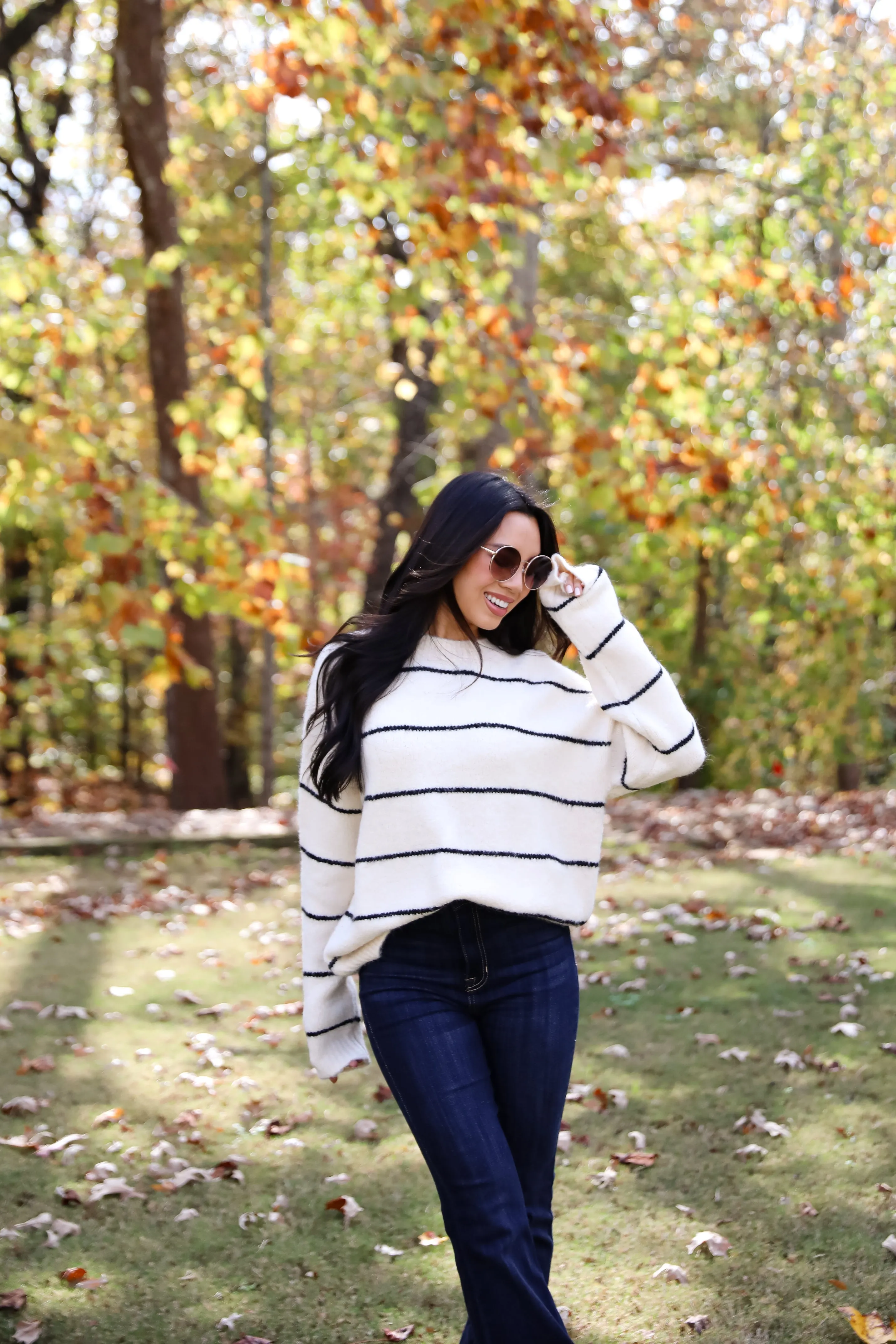 FINAL SALE - Considerable Charm Cream Striped Sweater