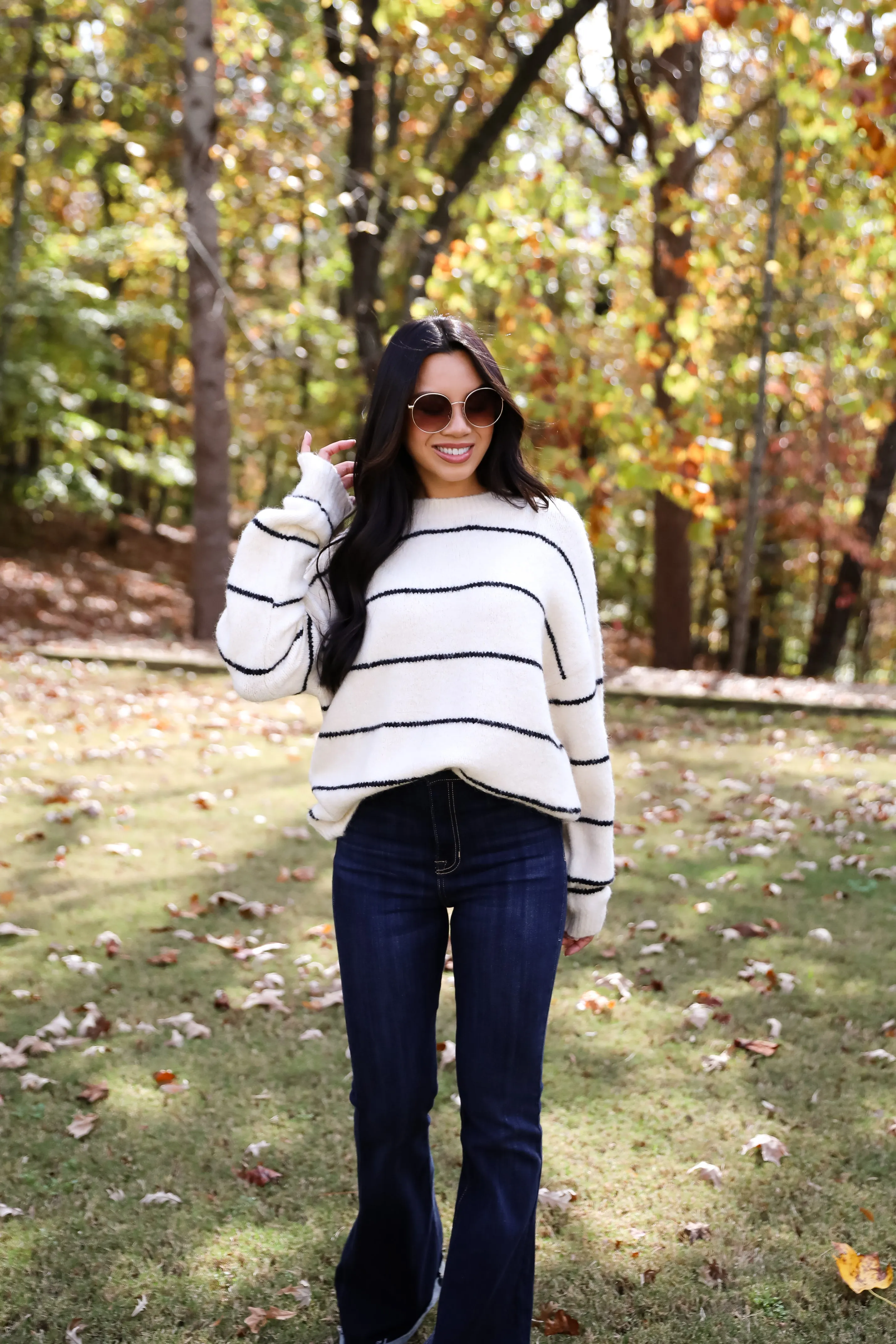 FINAL SALE - Considerable Charm Cream Striped Sweater