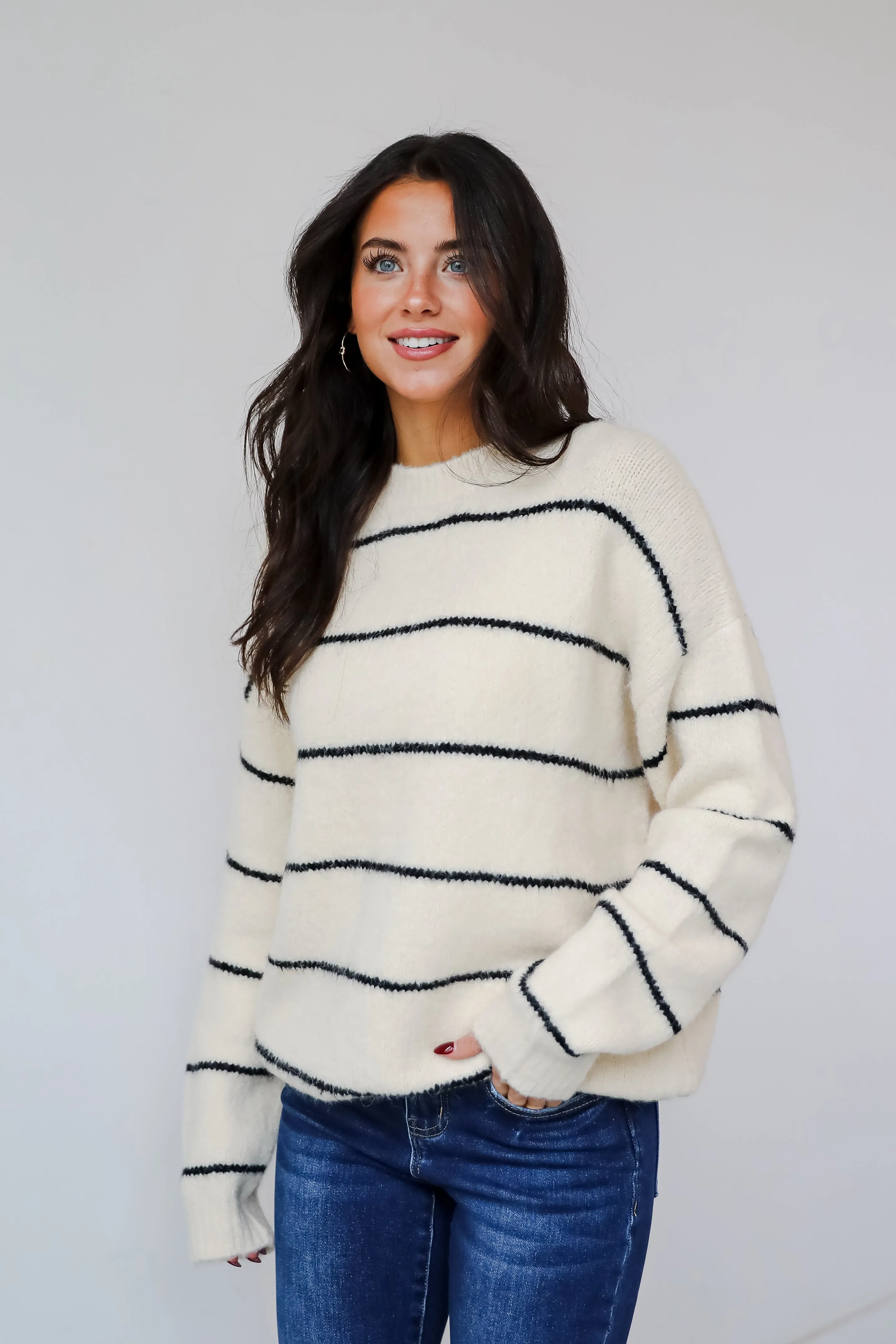 FINAL SALE - Considerable Charm Cream Striped Sweater