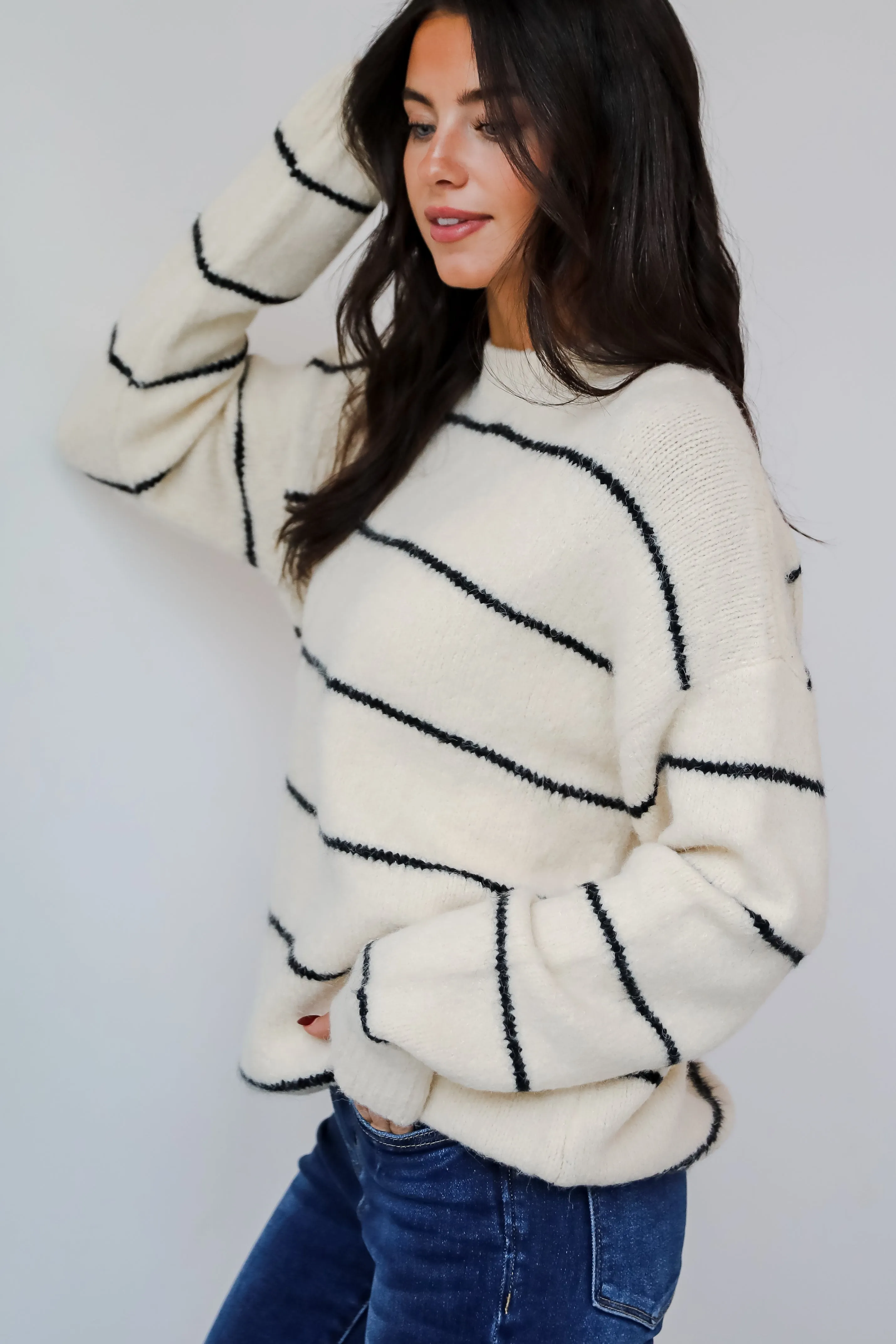 FINAL SALE - Considerable Charm Cream Striped Sweater