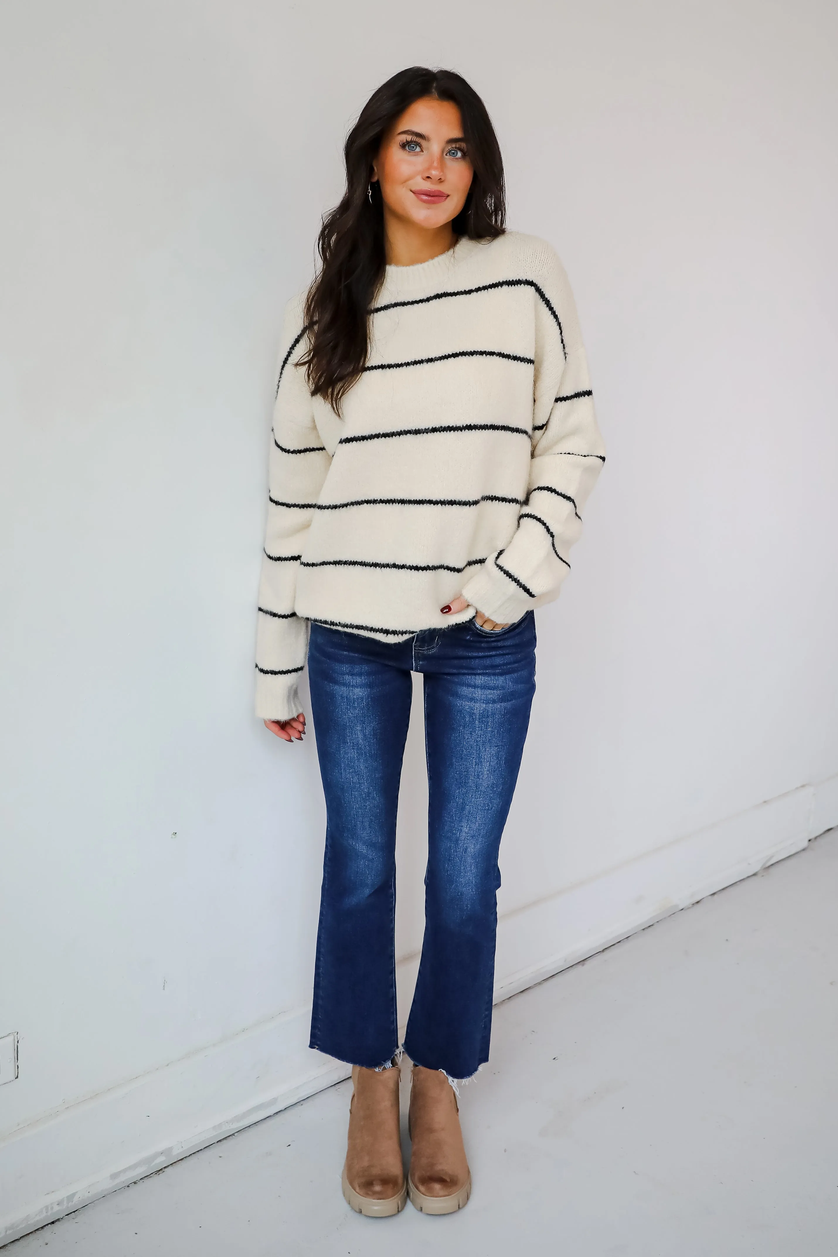 FINAL SALE - Considerable Charm Cream Striped Sweater