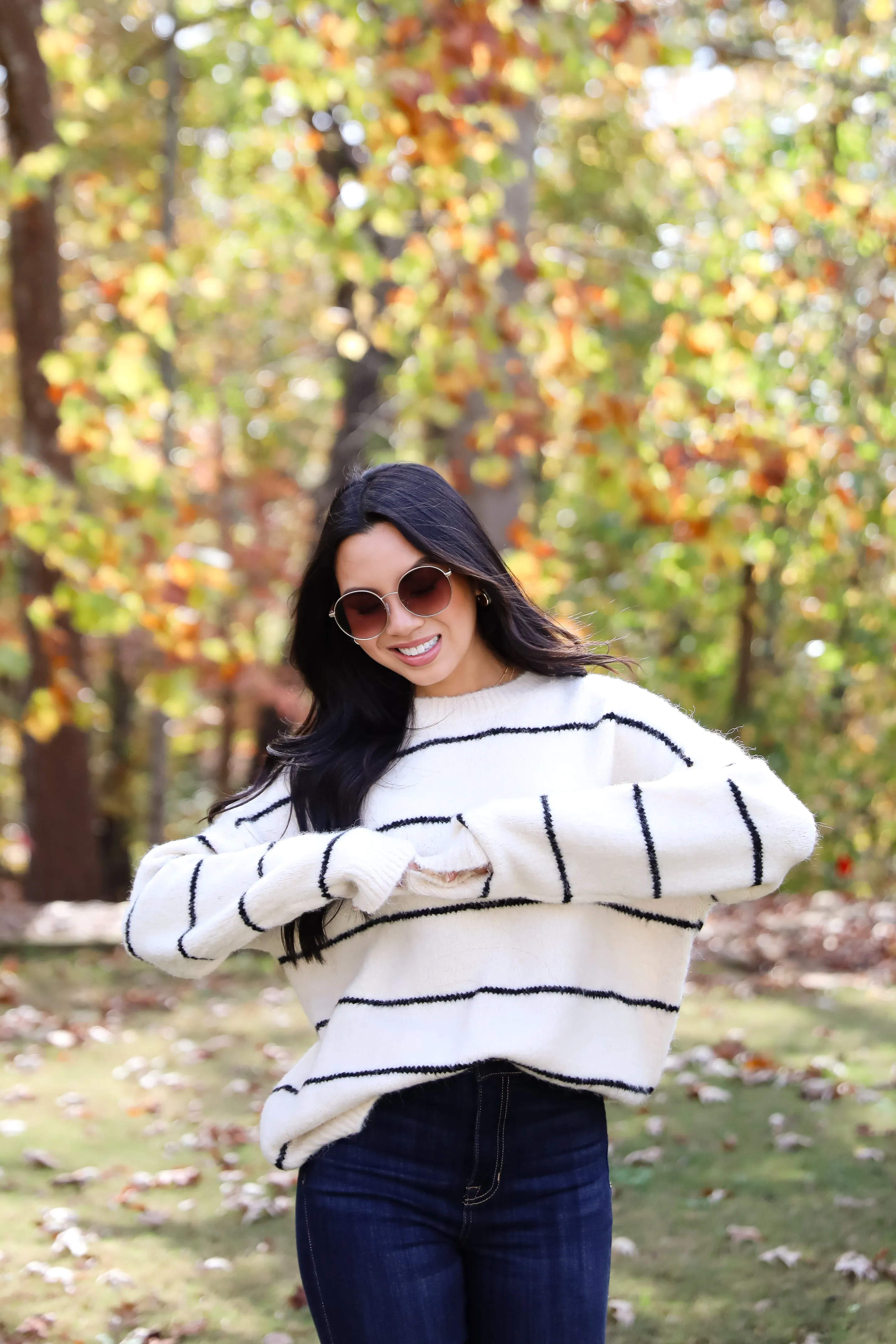FINAL SALE - Considerable Charm Cream Striped Sweater