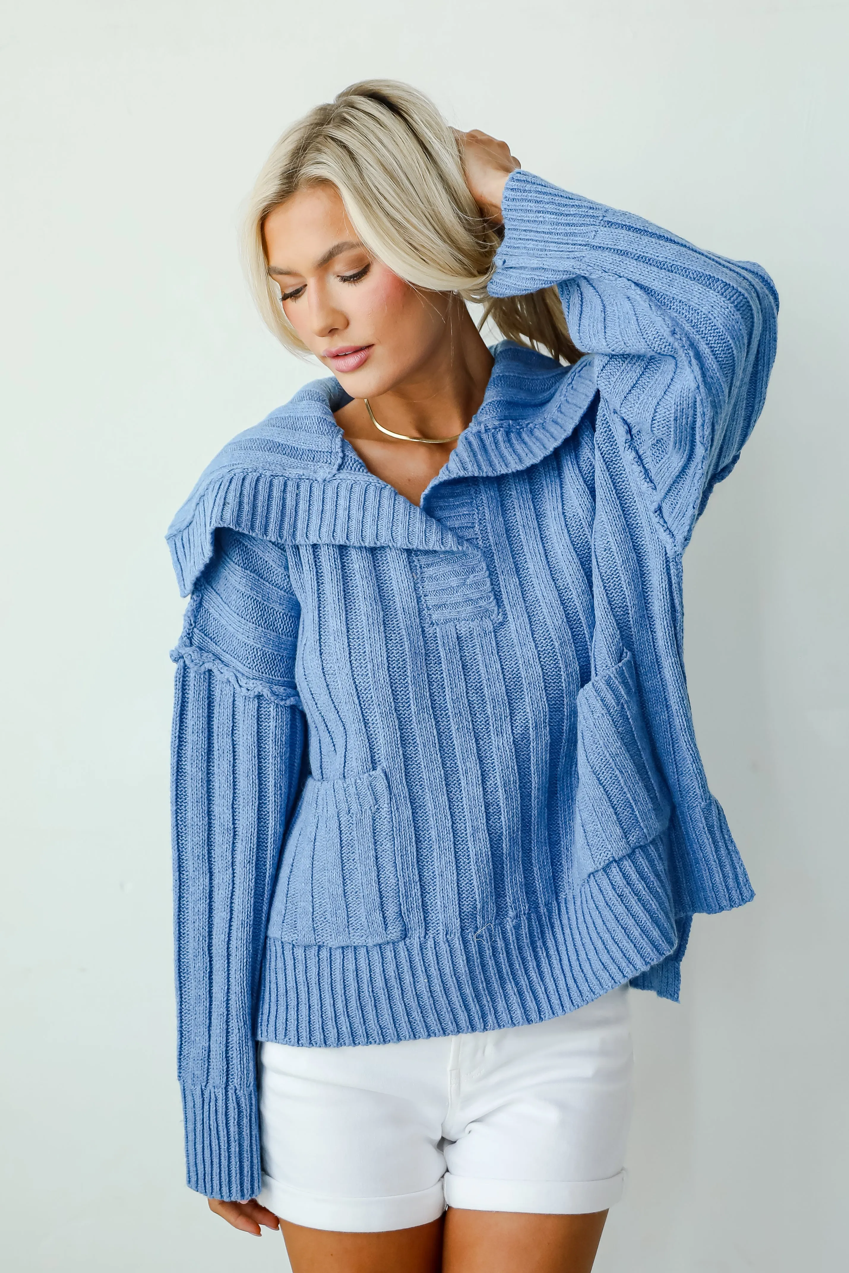 FINAL SALE - Happy Aesthetic Blue Collared Sweater