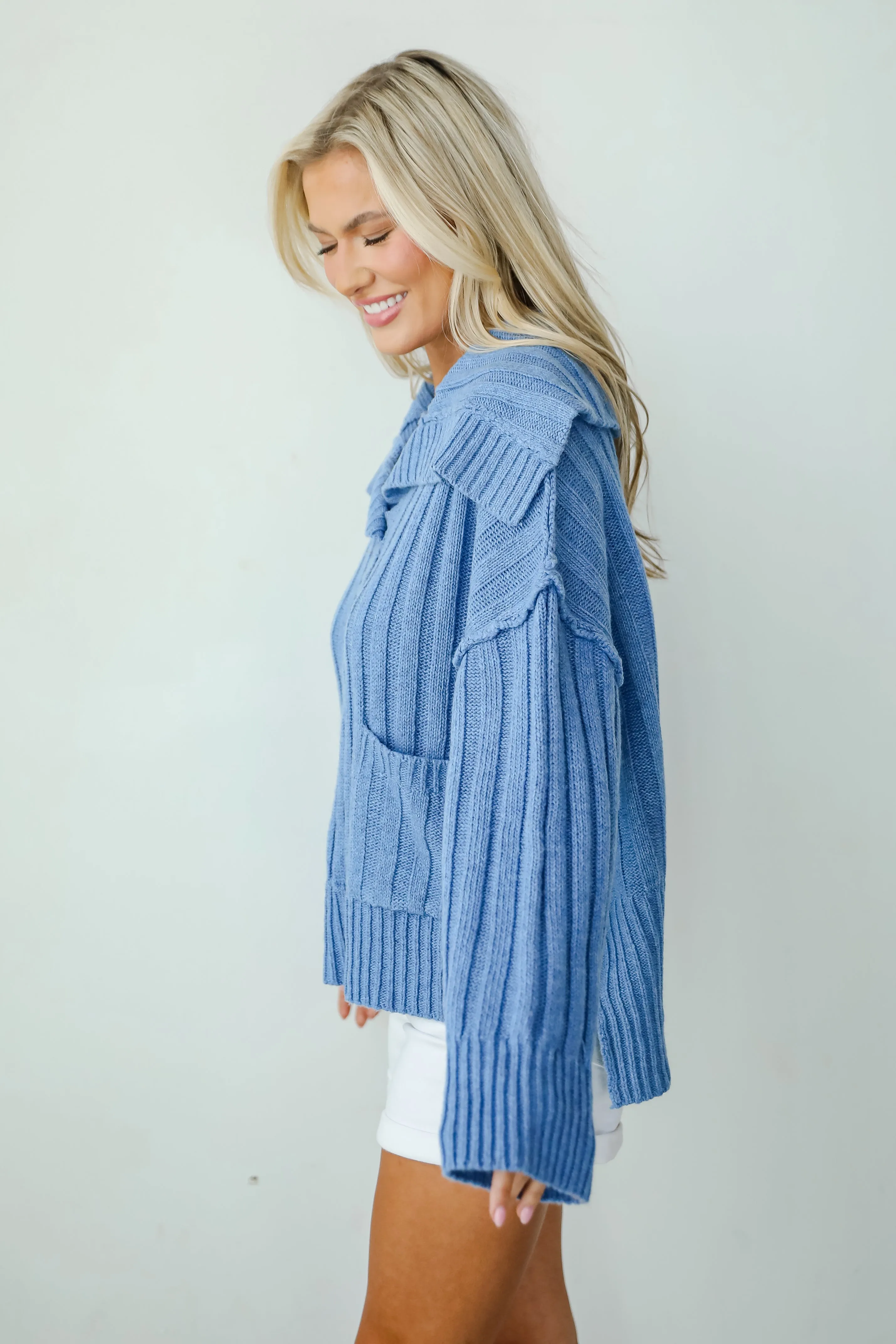 FINAL SALE - Happy Aesthetic Blue Collared Sweater