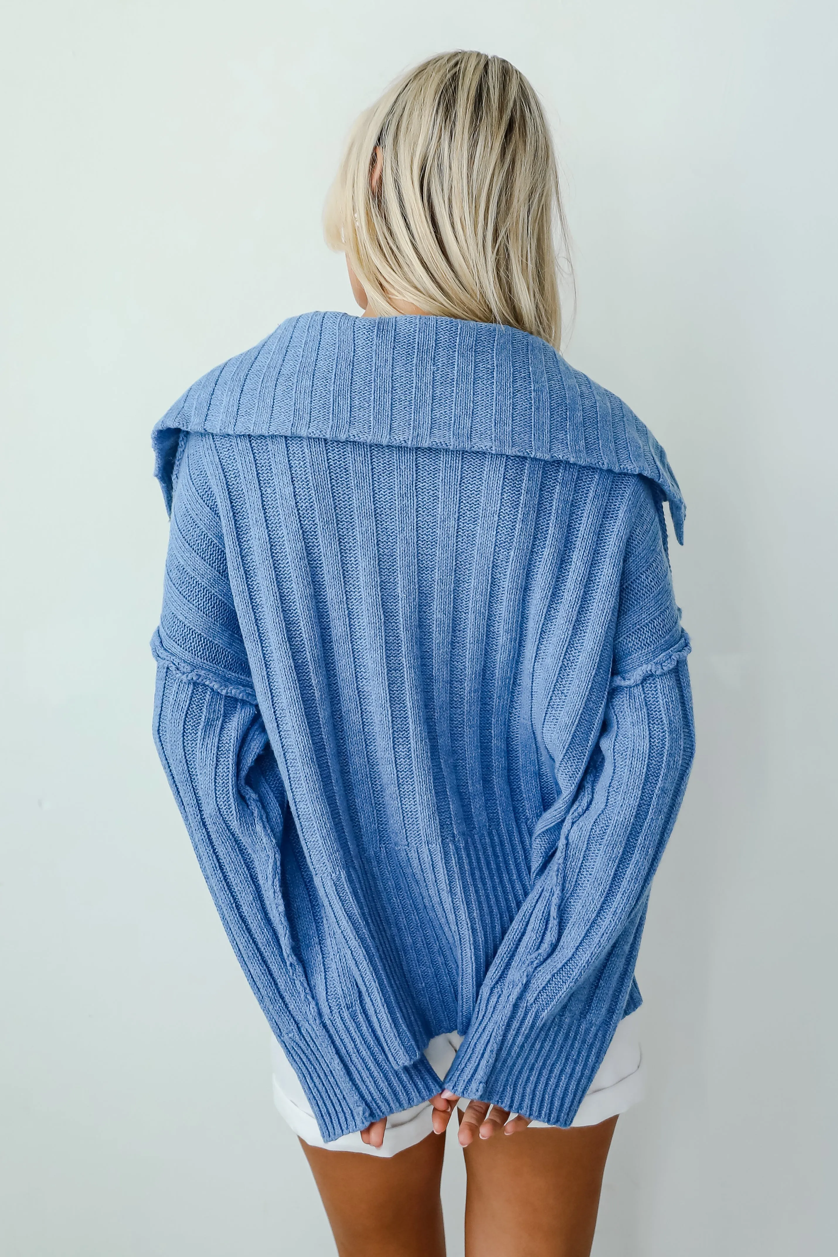 FINAL SALE - Happy Aesthetic Blue Collared Sweater