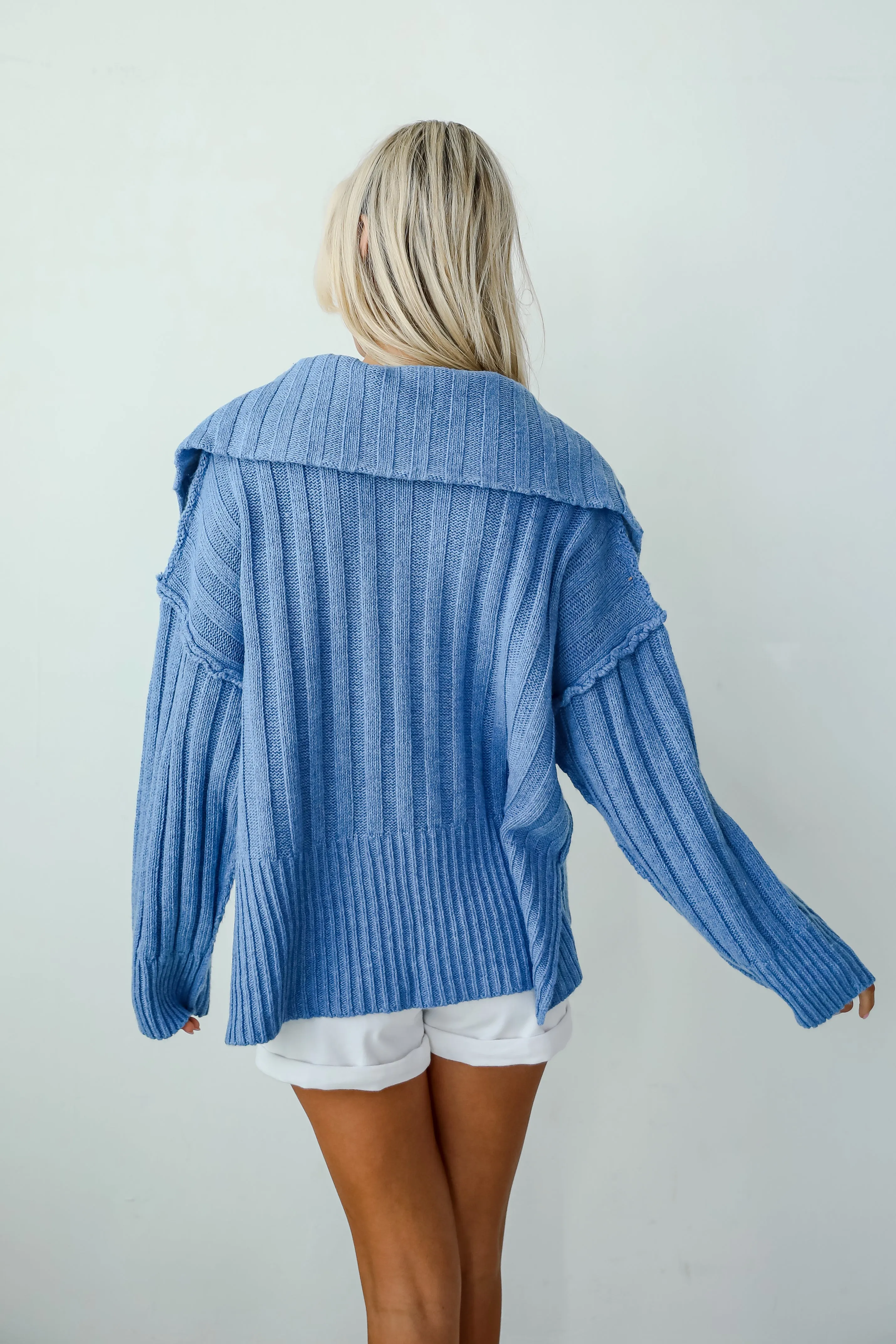 FINAL SALE - Happy Aesthetic Blue Collared Sweater