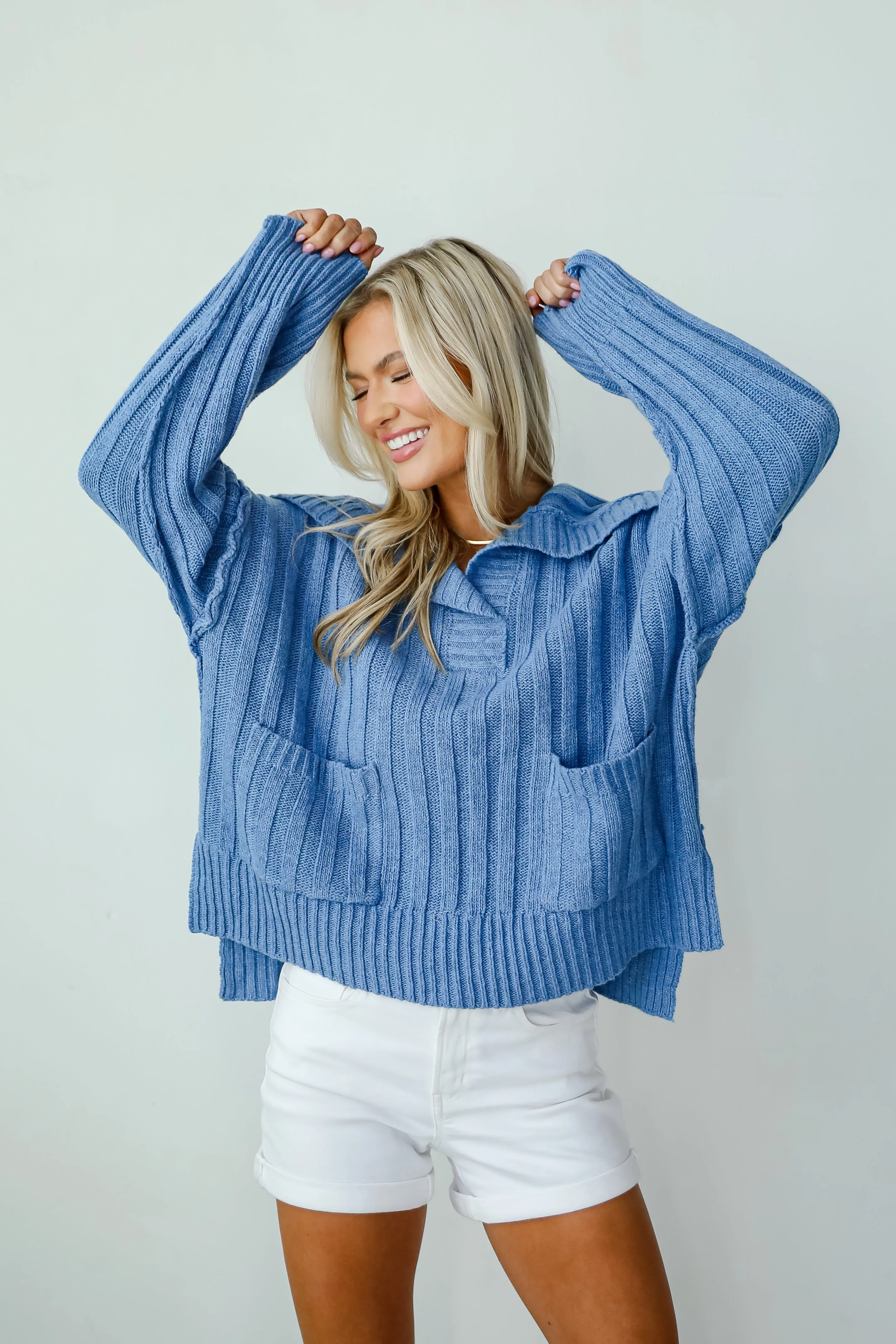 FINAL SALE - Happy Aesthetic Blue Collared Sweater