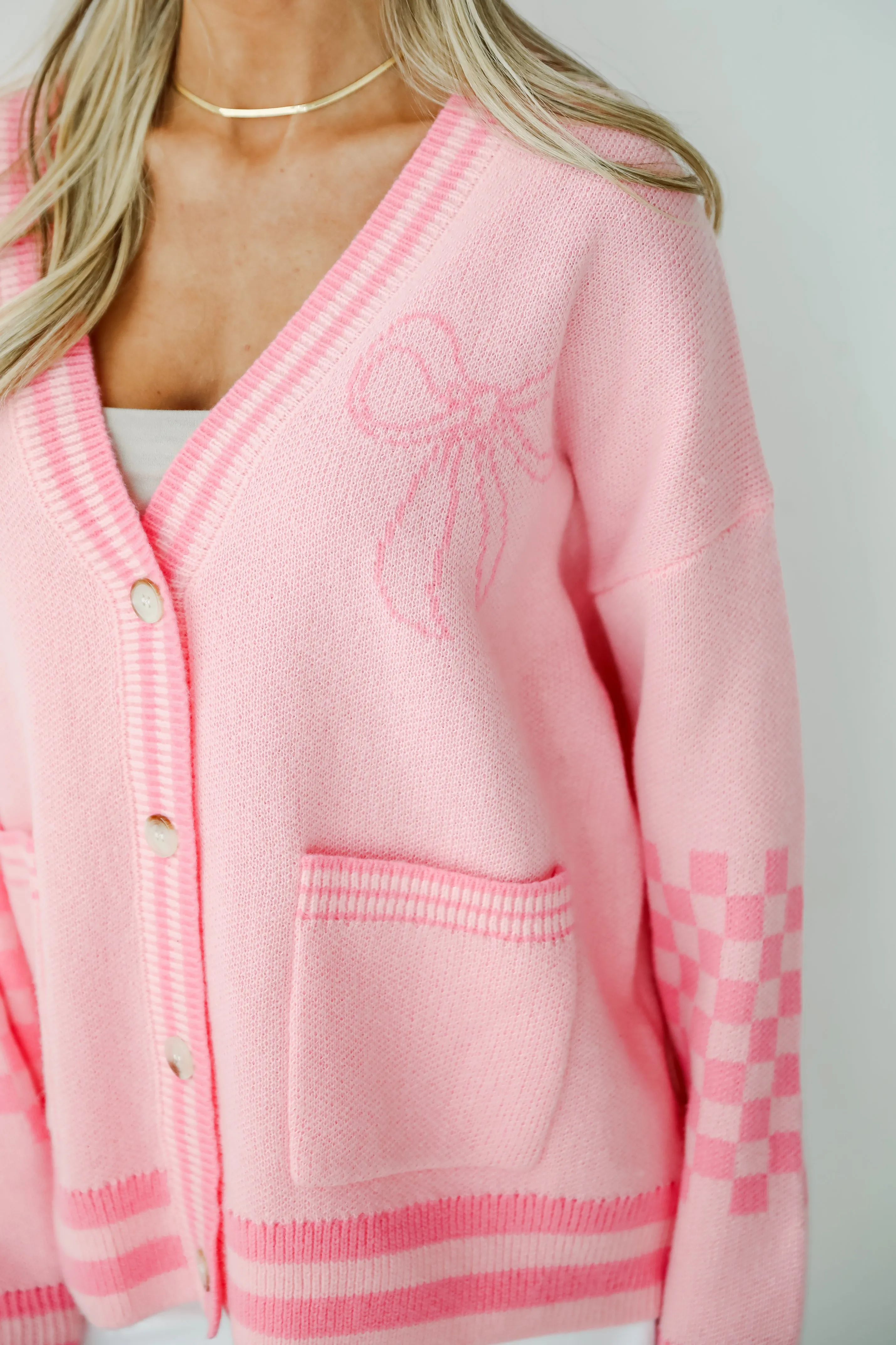 FINAL SALE - Lovable Favorite Pink Bow Sweater Cardigan