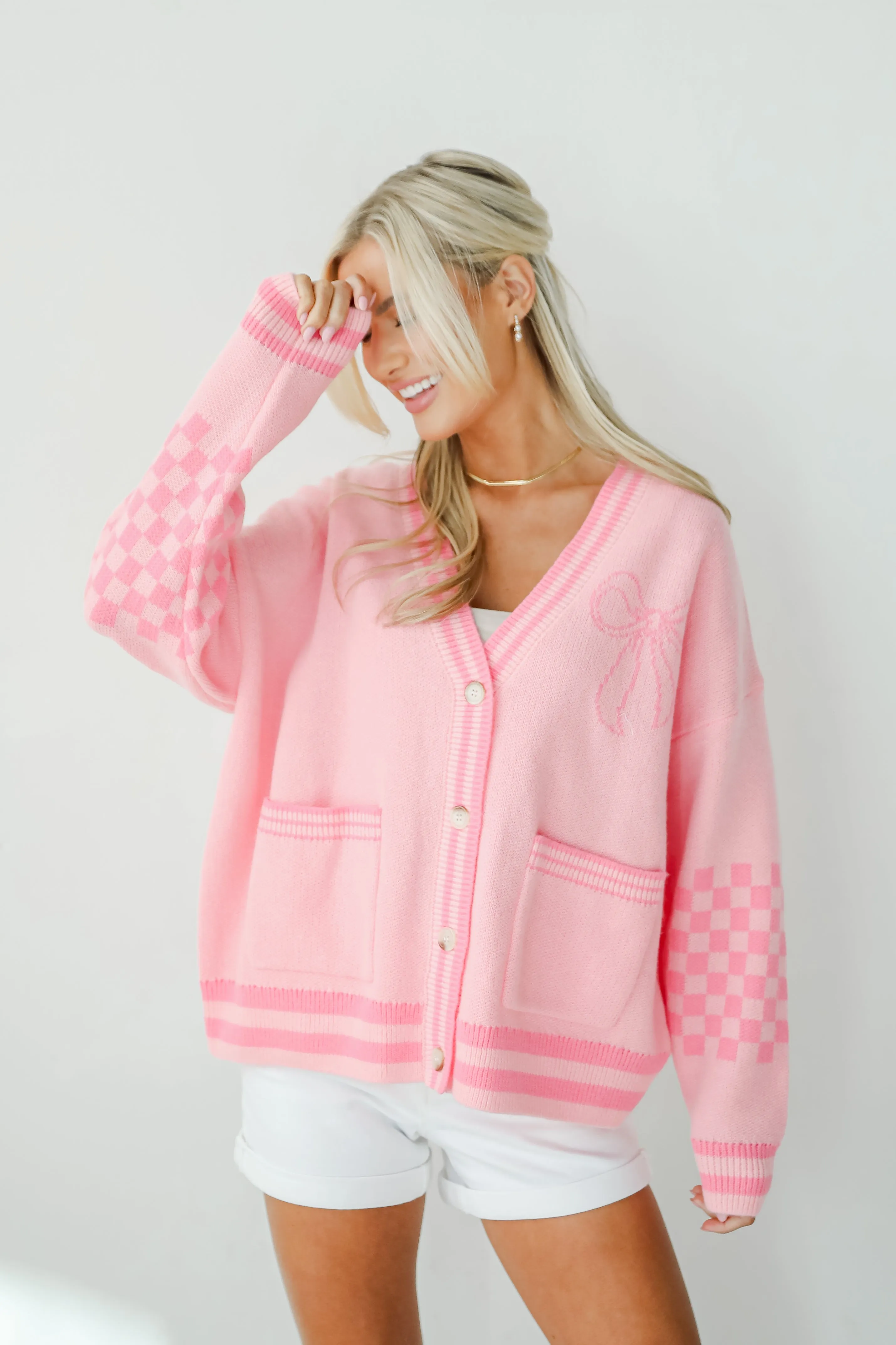 FINAL SALE - Lovable Favorite Pink Bow Sweater Cardigan