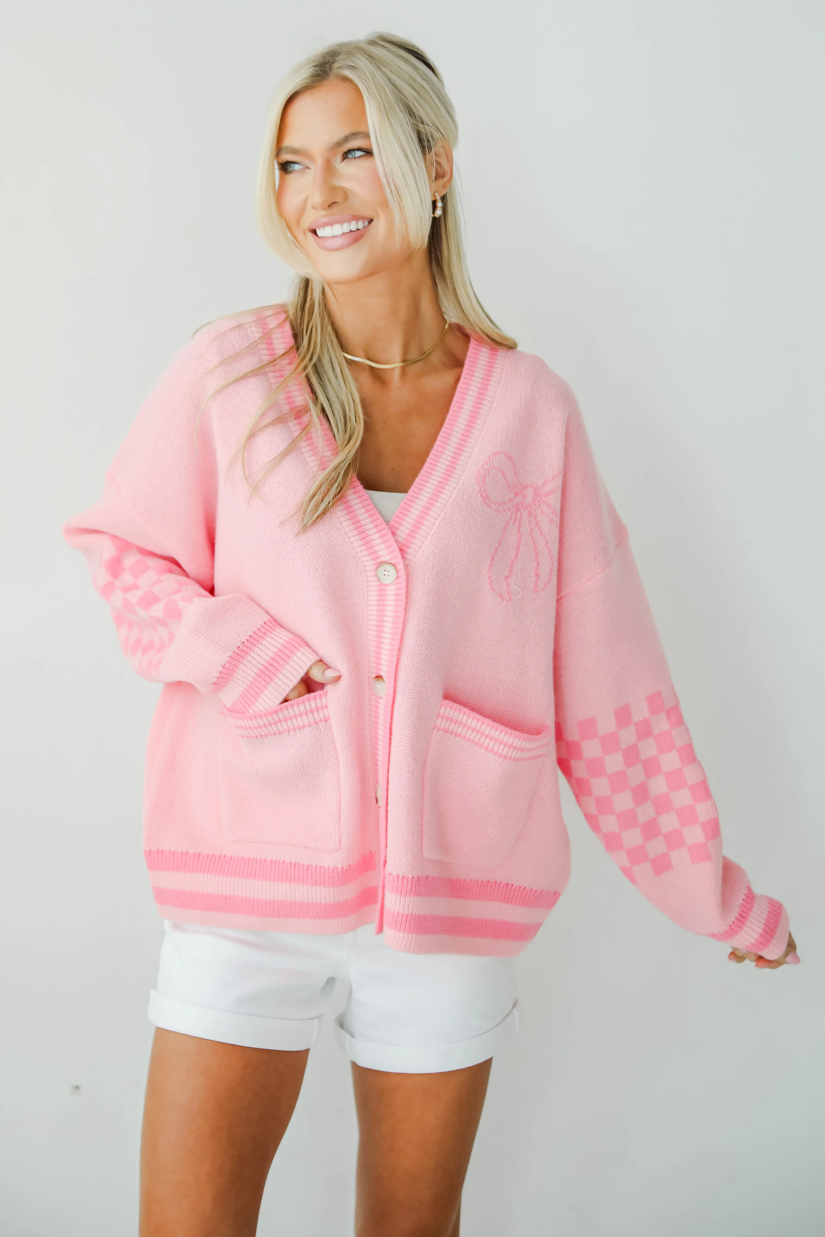 FINAL SALE - Lovable Favorite Pink Bow Sweater Cardigan