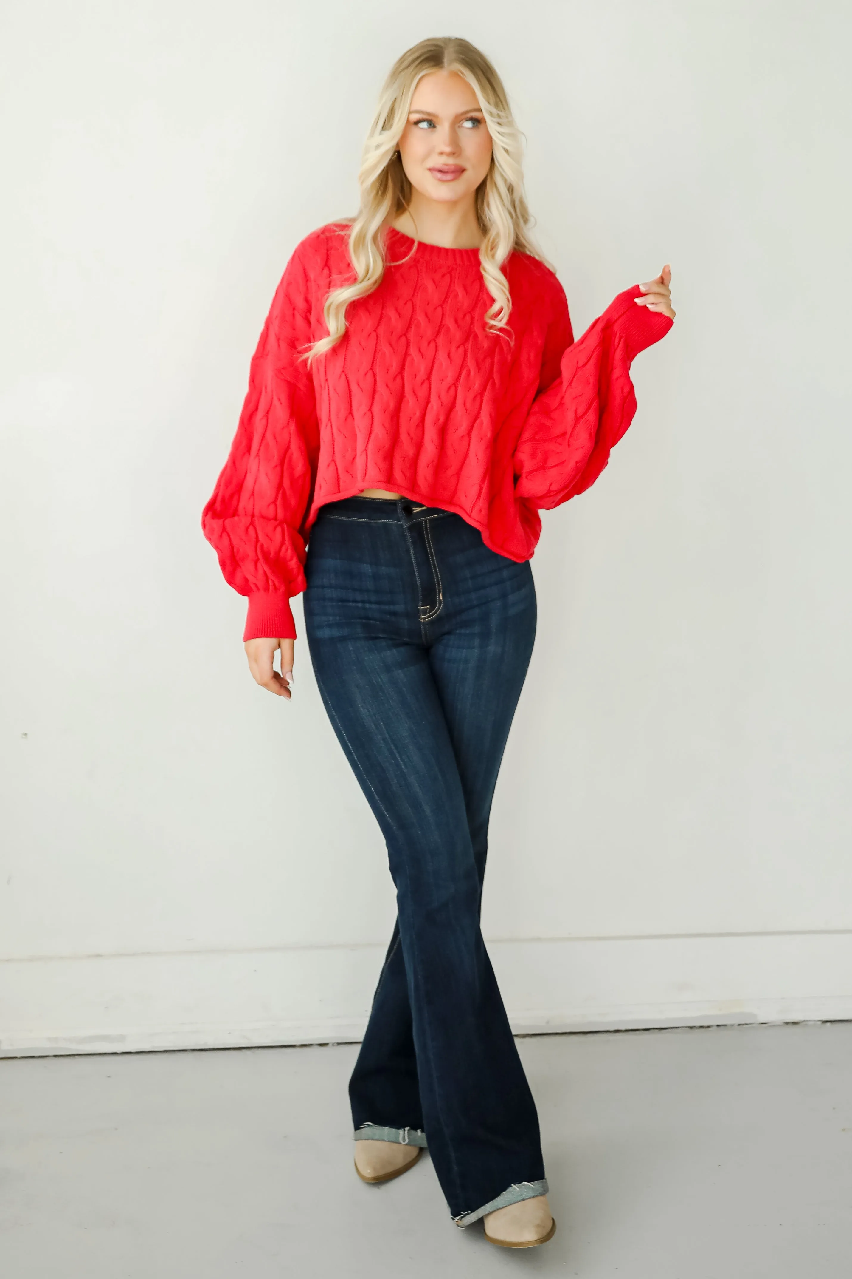 FINAL SALE - Love Me Forever Red Cable Knit Sweater