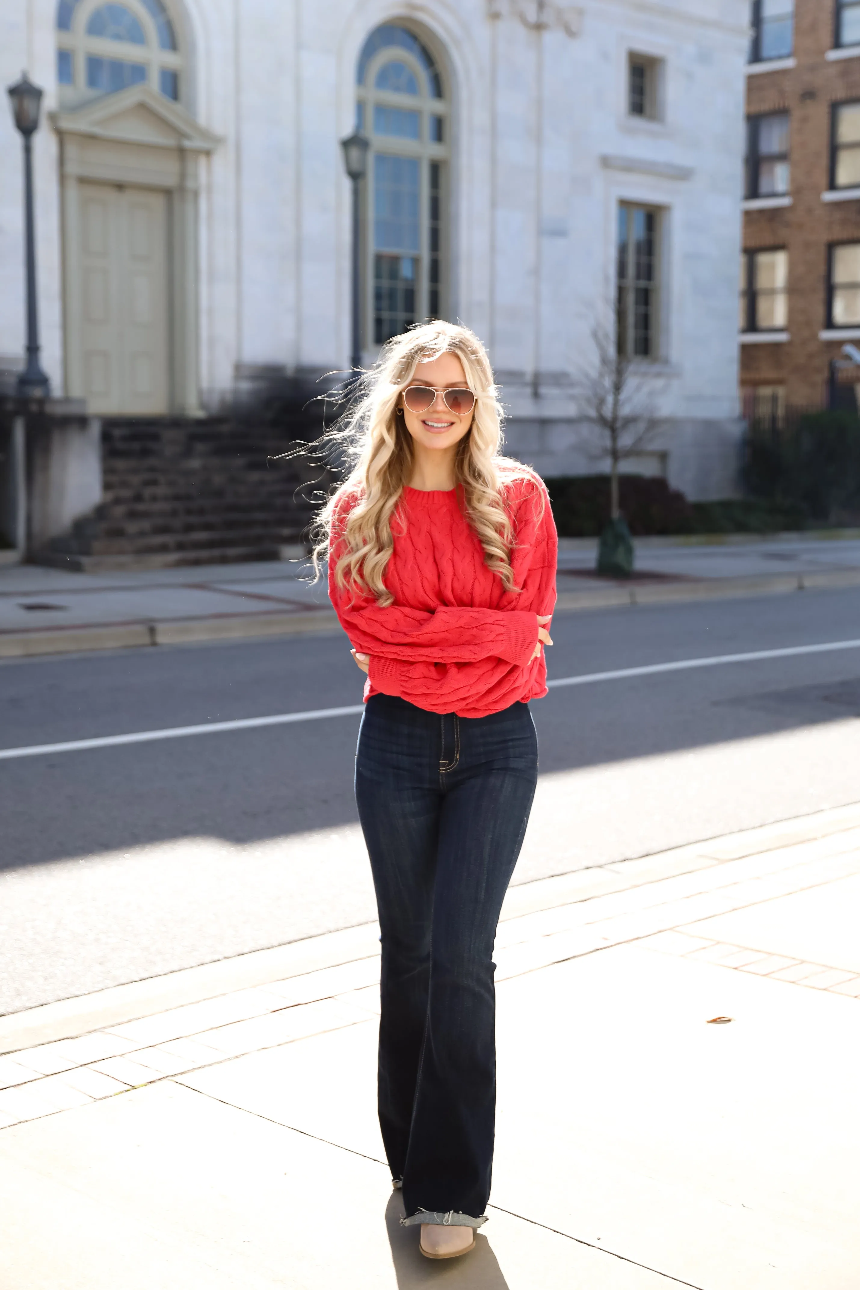 FINAL SALE - Love Me Forever Red Cable Knit Sweater