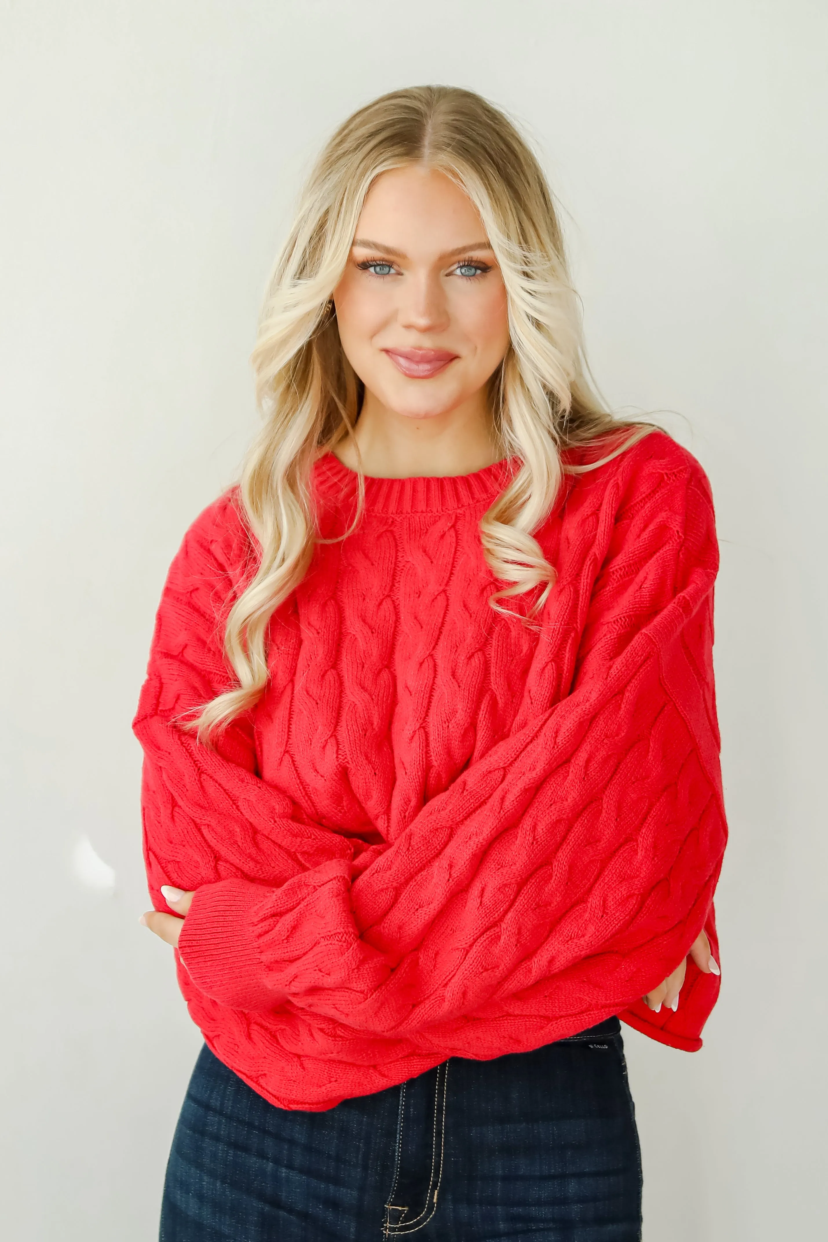FINAL SALE - Love Me Forever Red Cable Knit Sweater