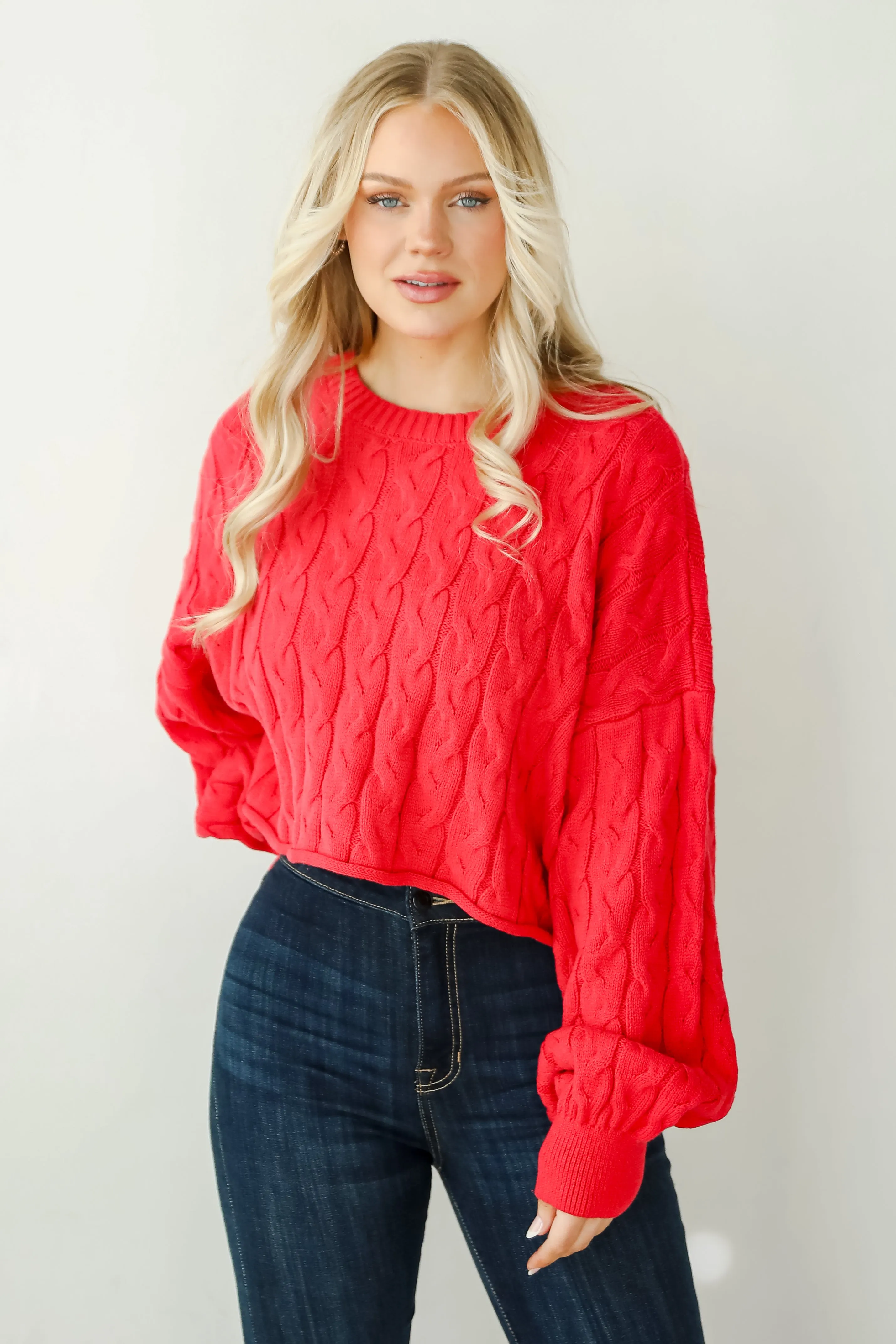 FINAL SALE - Love Me Forever Red Cable Knit Sweater
